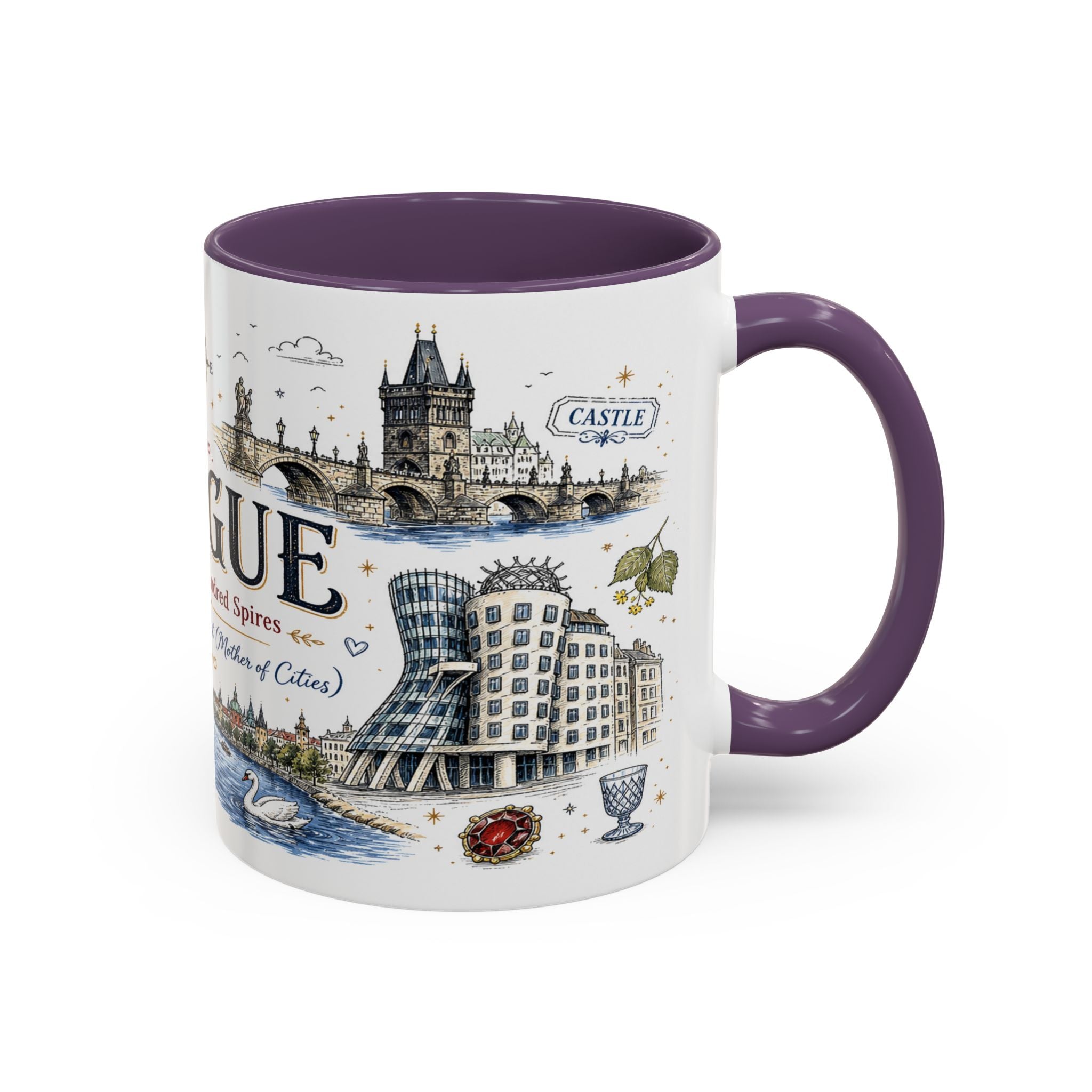 Prague Coffee Mug | Czech Republic Souvenir Travel Gift | Accent Color Ceramic 11oz 15oz