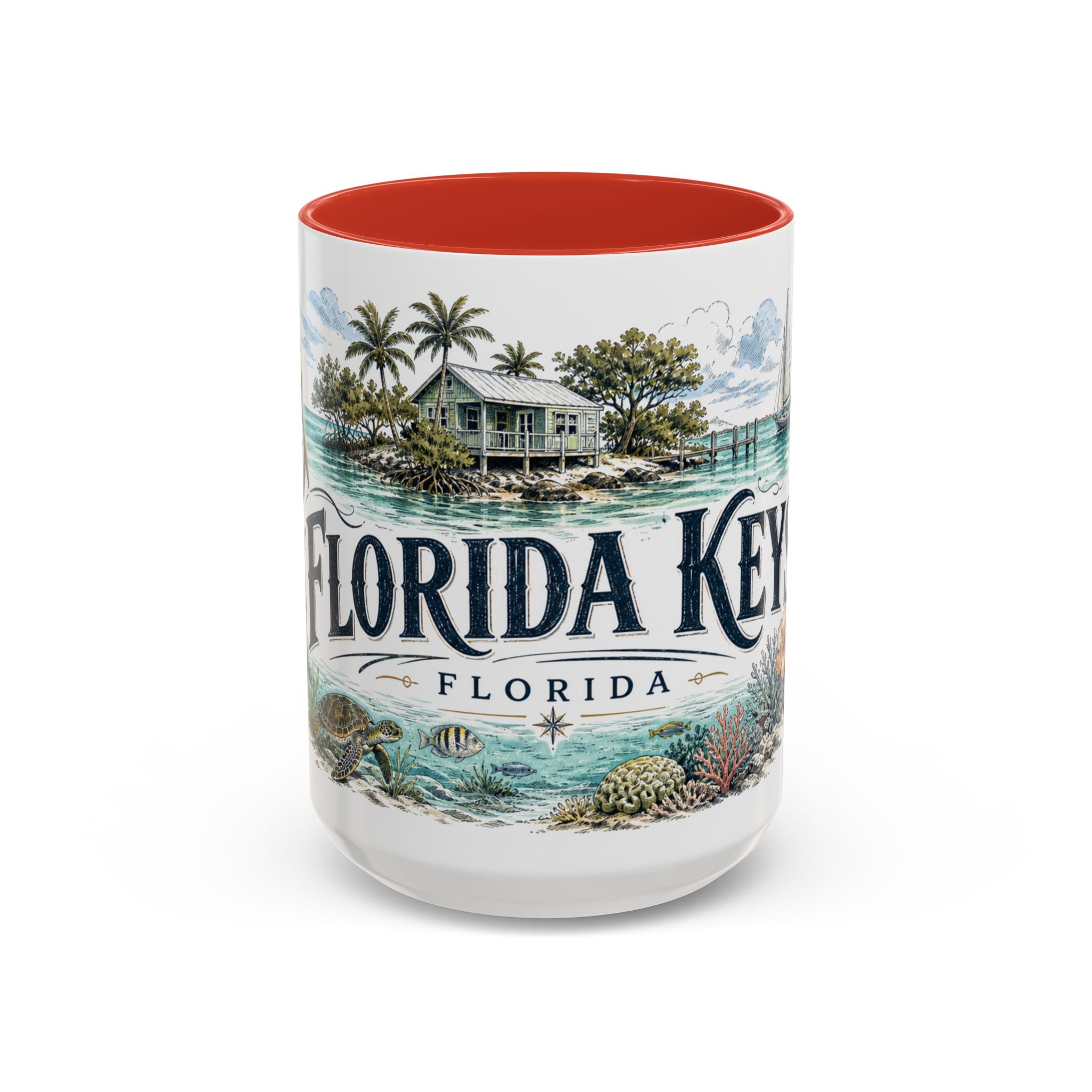 Florida Keys Mug, Florida Travel Souvenir, Bucket List Gift, Accent Ceramic Coffee Mug 11oz 15oz