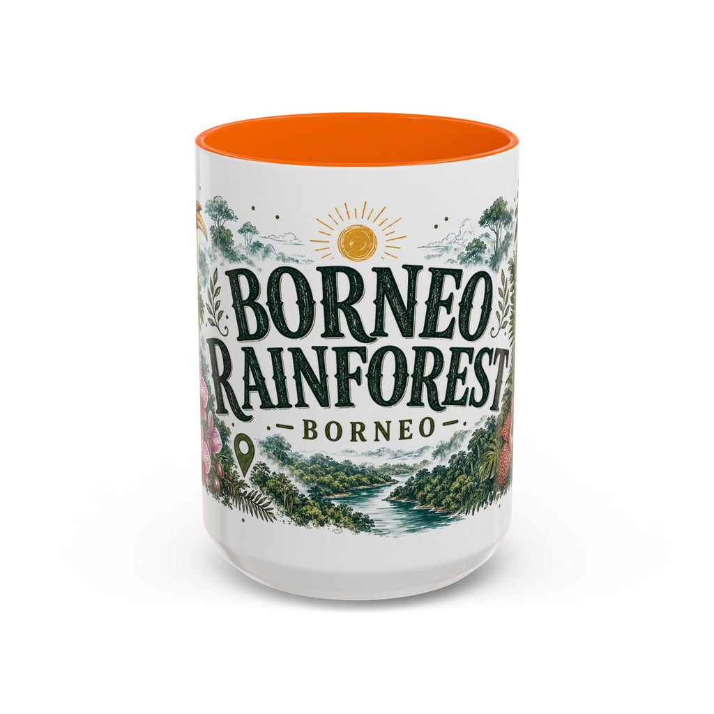 Borneo Rainforest Coffee Mug | Travel Destination Souvenir Gift | Accent Color Ceramic 11oz 15oz