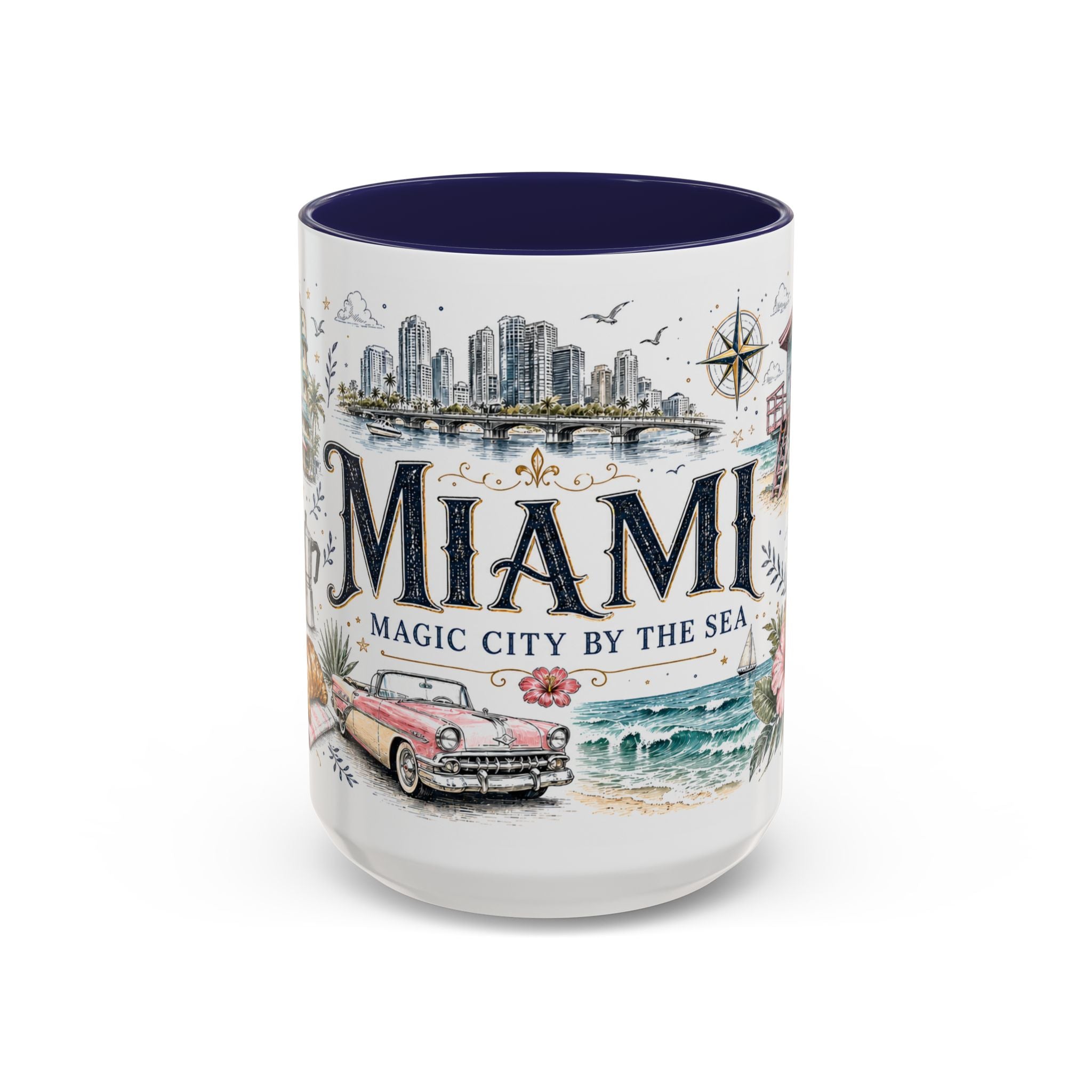 Miami Coffee Mug | United States Travel Souvenir | Vintage Illustrated City Gift | 11 oz 15 oz Accent Mug