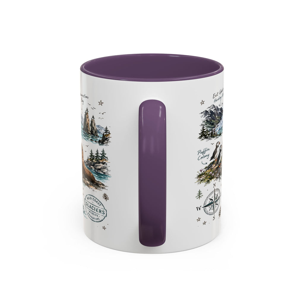 Kenai Fjords National Park Coffee Mug | Alaska Coastal Wildlife Hiking Gift | Accent Color Ceramic 11oz 15oz