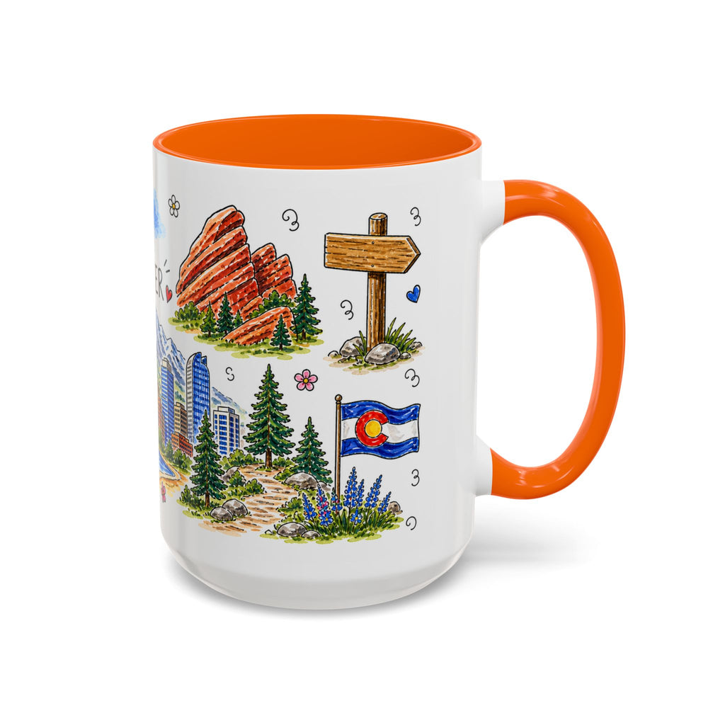 Denver Illustrated Travel Mug | City Souvenir Accent Coffee Mug | 11oz 15oz Ceramic Cup