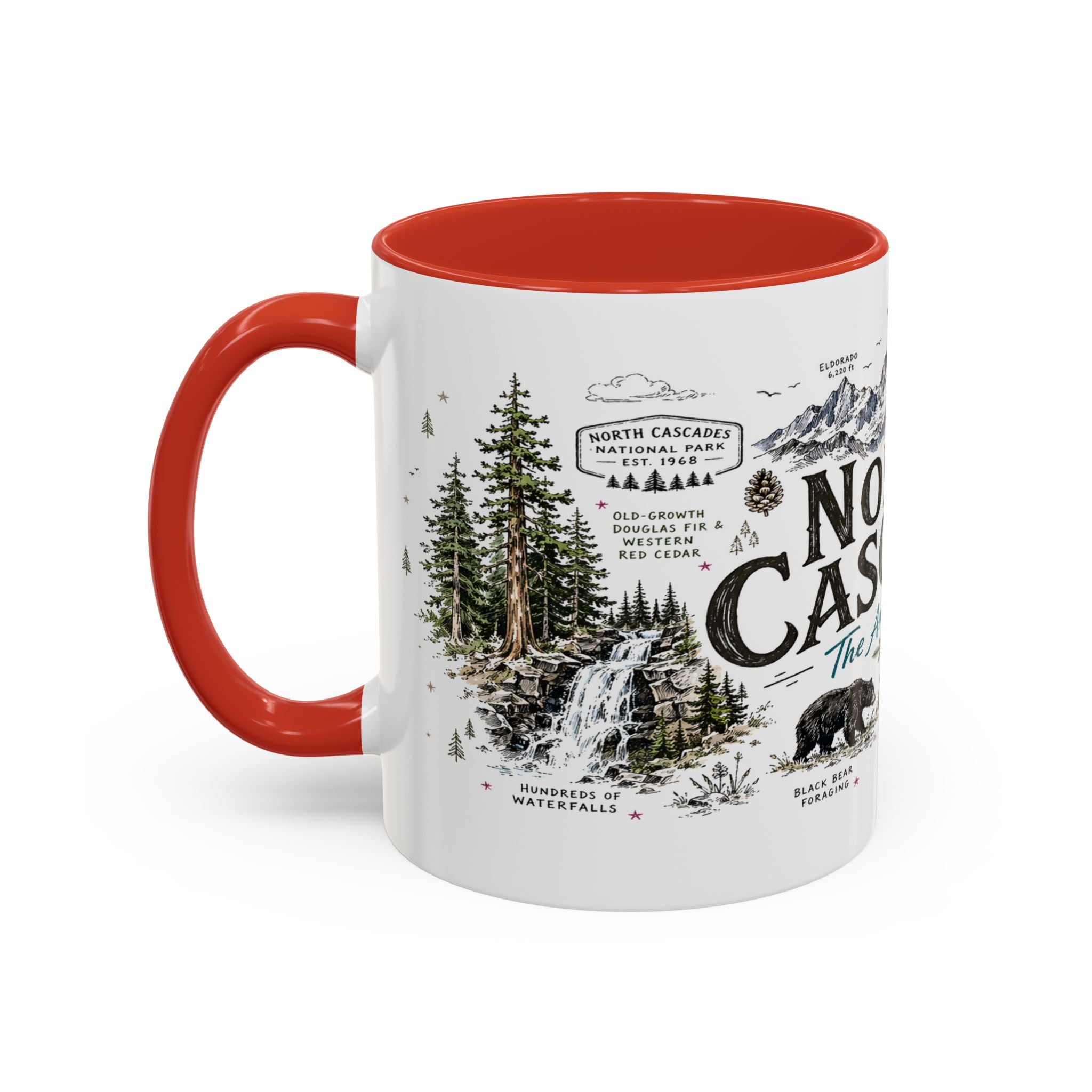 North Cascades National Park Coffee Mug | Washington Alpine Glacier Hiking Gift | Accent Color Ceramic 11oz 15oz