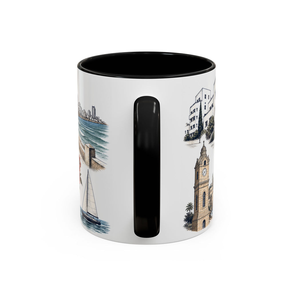 Tel Aviv Coffee Mug | Israel Travel Souvenir | Vintage Illustrated City Gift | 11 oz 15 oz Accent Mug
