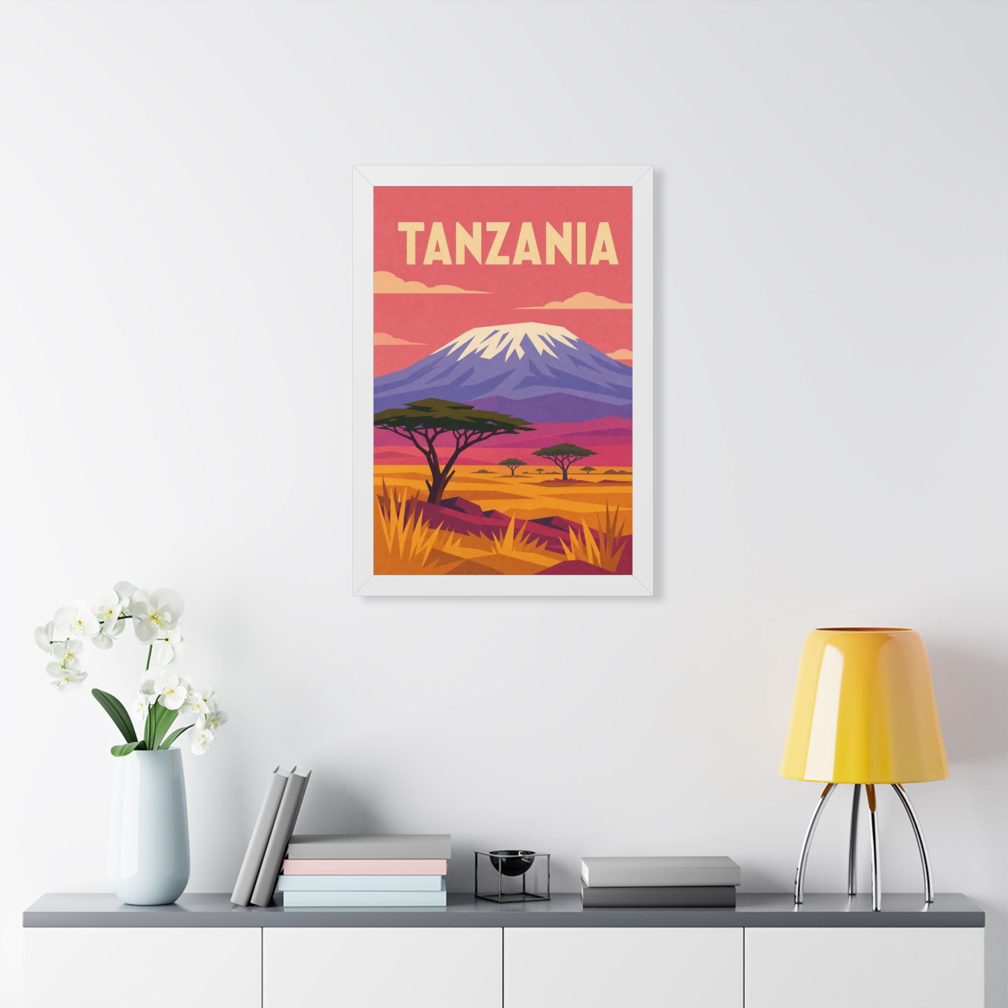 Tanzania Kilimanjaro Tanzania Framed Poster | Vintage Travel Wall Art | Black Walnut White Frame | 16x24 20x30