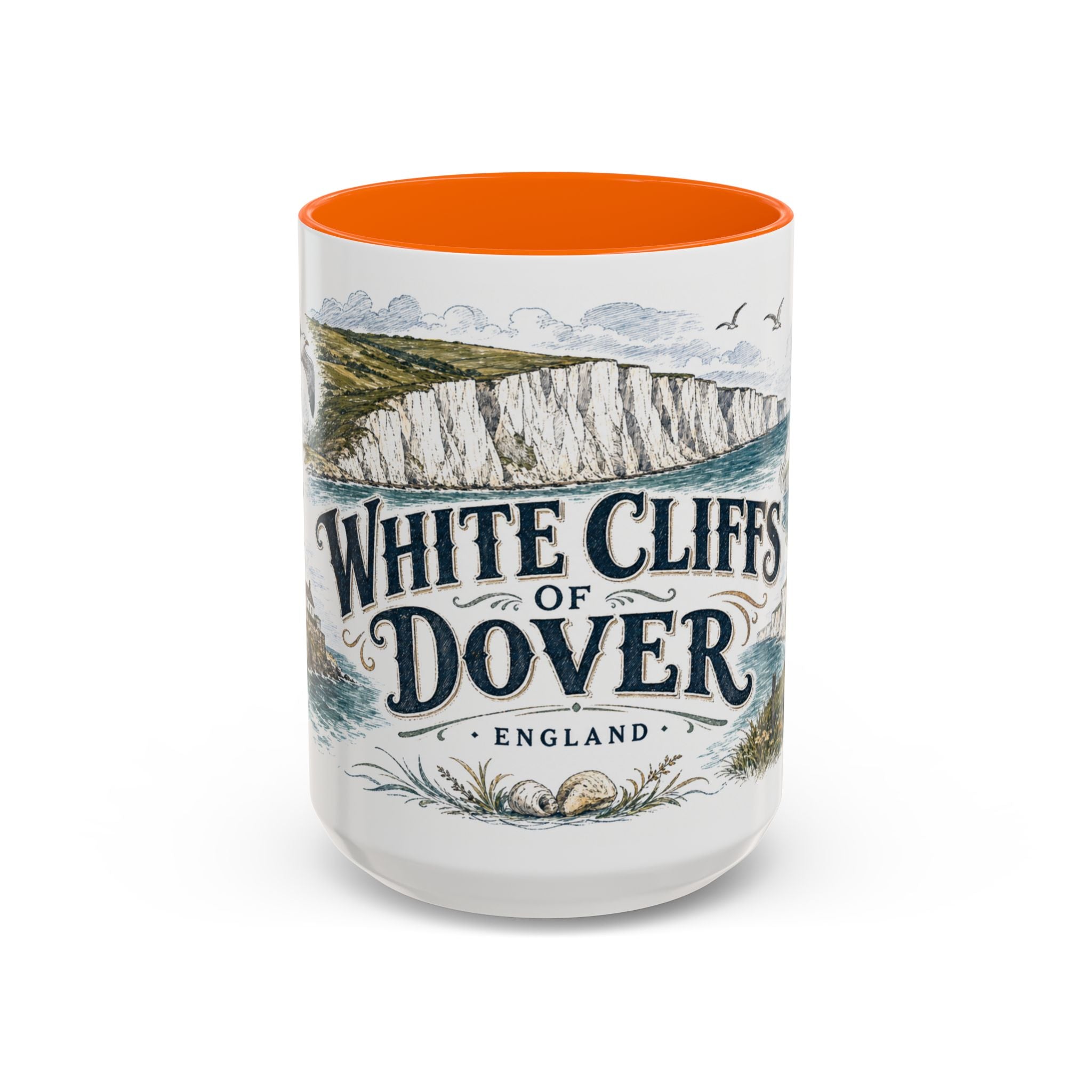 White Cliffs of Dover Mug, England Travel Souvenir, Bucket List Gift, Accent Ceramic Coffee Mug 11oz 15oz