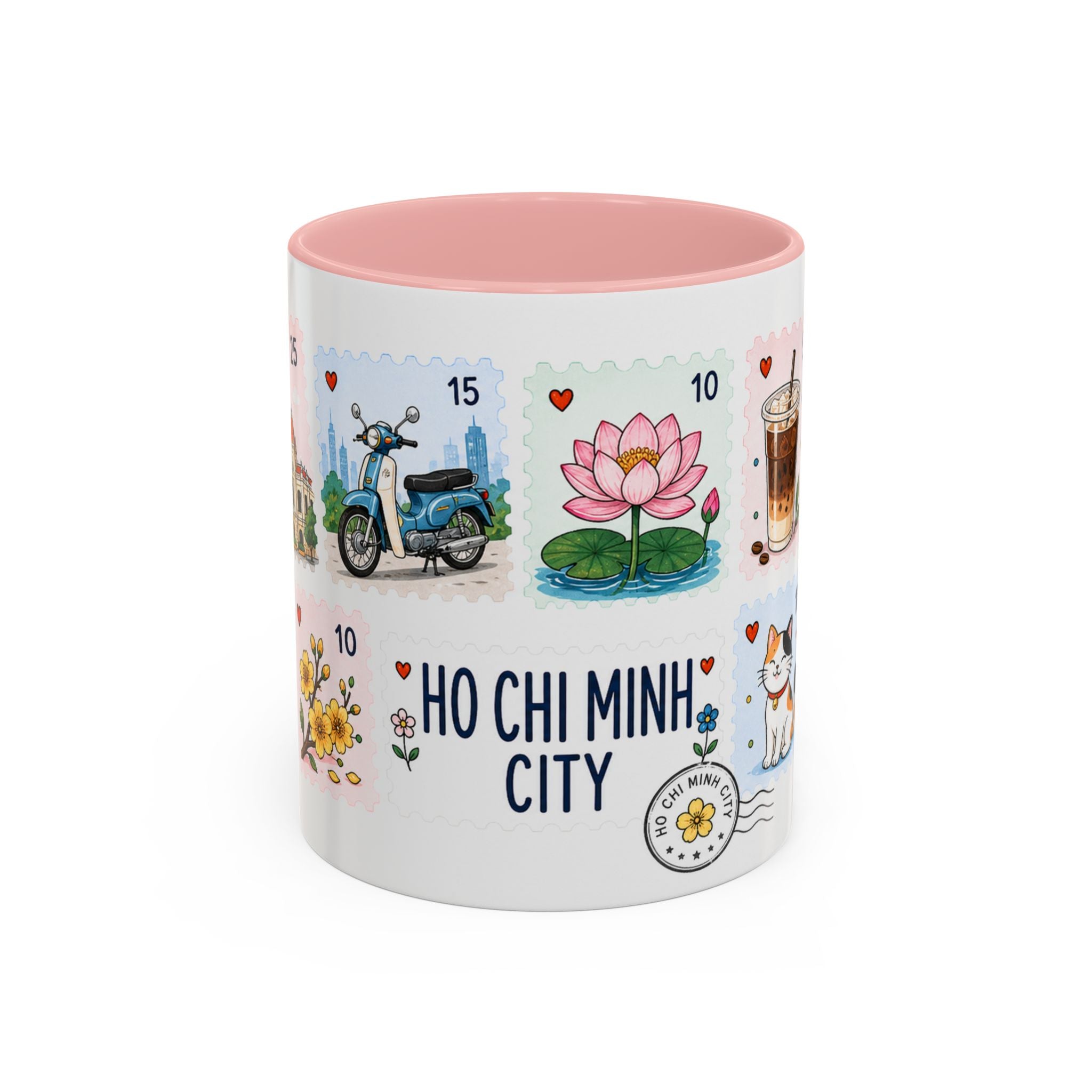 Ho Chi Minh City Coffee Mug | Postage Stamp Collage Mug | Travel Souvenir Accent Cup 11oz 15oz