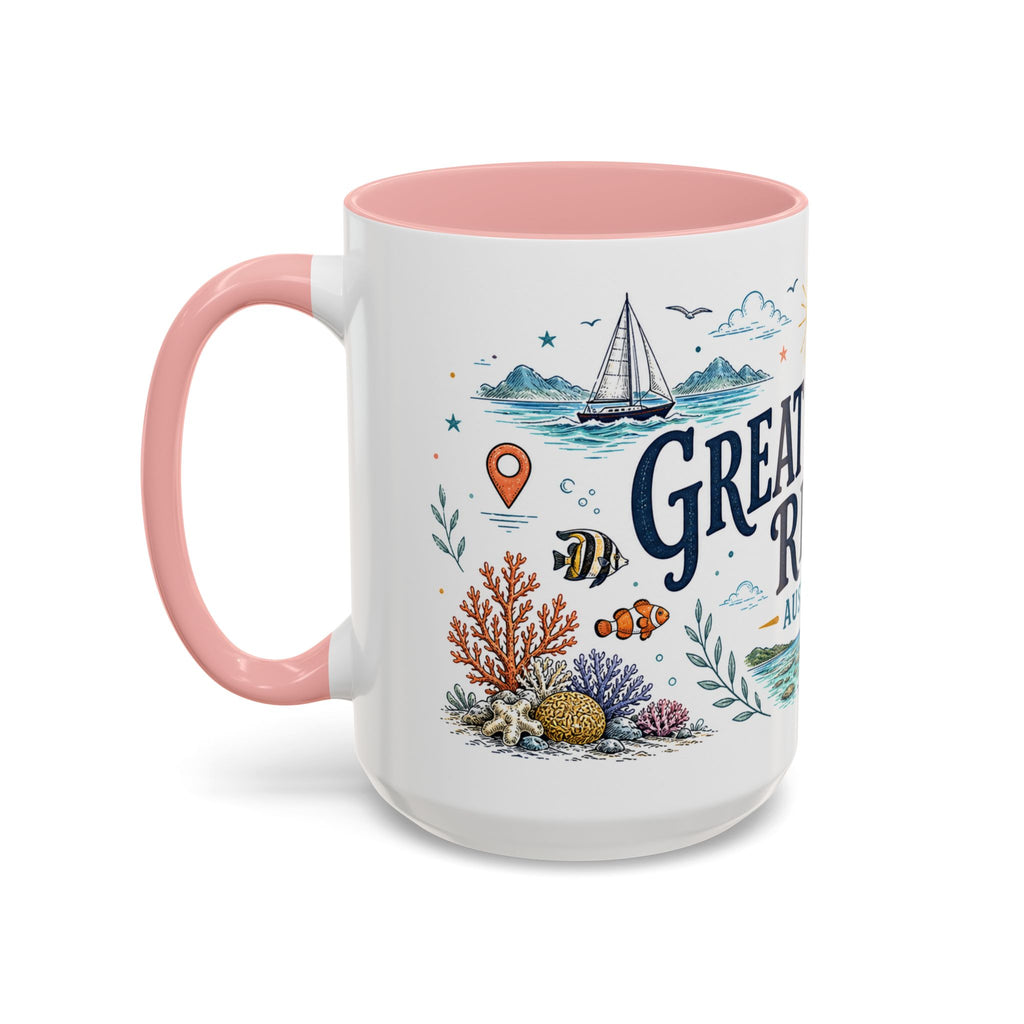 Great Barrier Reef Coffee Mug | Travel Destination Souvenir Gift | Accent Color Ceramic 11oz 15oz