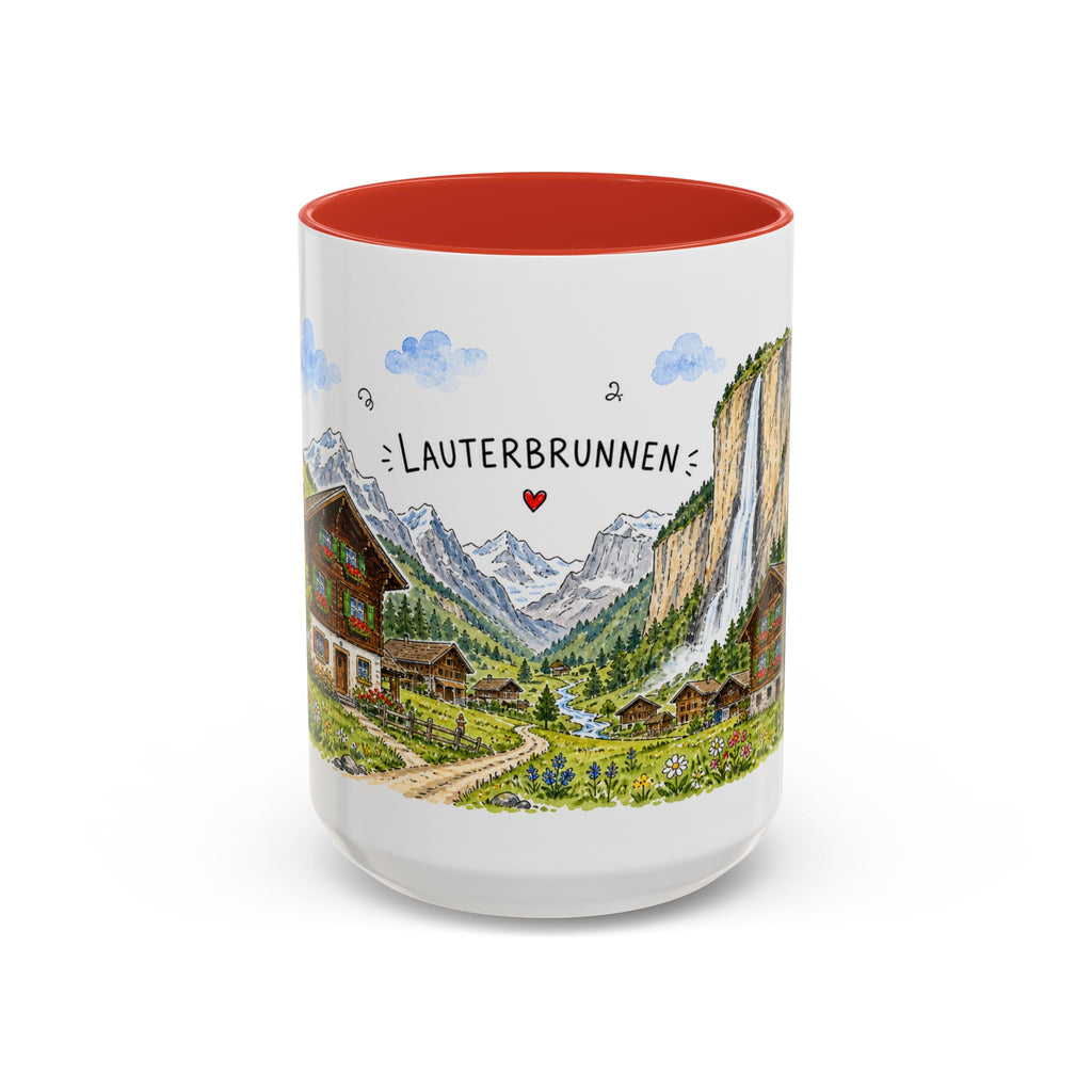 Lauterbrunnen Illustrated Travel Mug | Switzerland Souvenir Accent Coffee Mug | 11oz 15oz Ceramic Cup