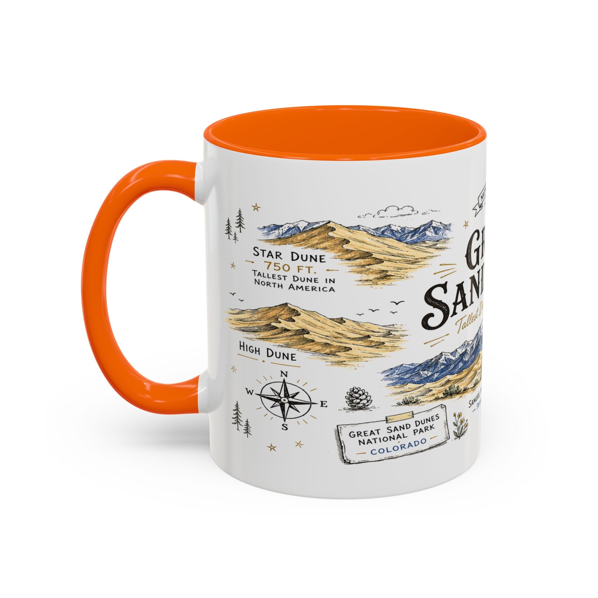 Great Sand Dunes National Park Coffee Mug | Colorado Desert Mountain Dunes Gift | Accent Color Ceramic 11oz 15oz