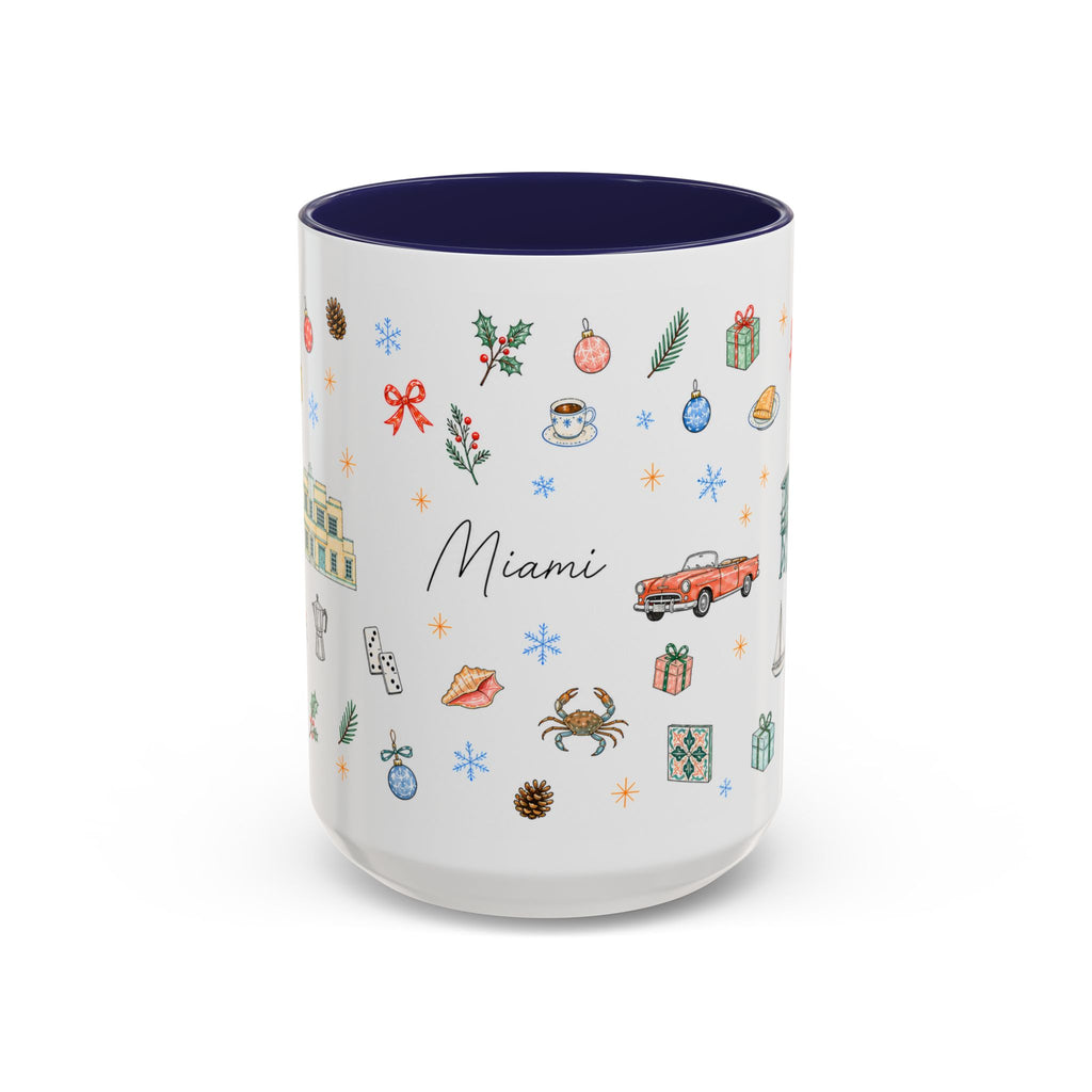 Miami Christmas Mug | Watercolor Art Deco City Souvenir (11oz/15oz)
