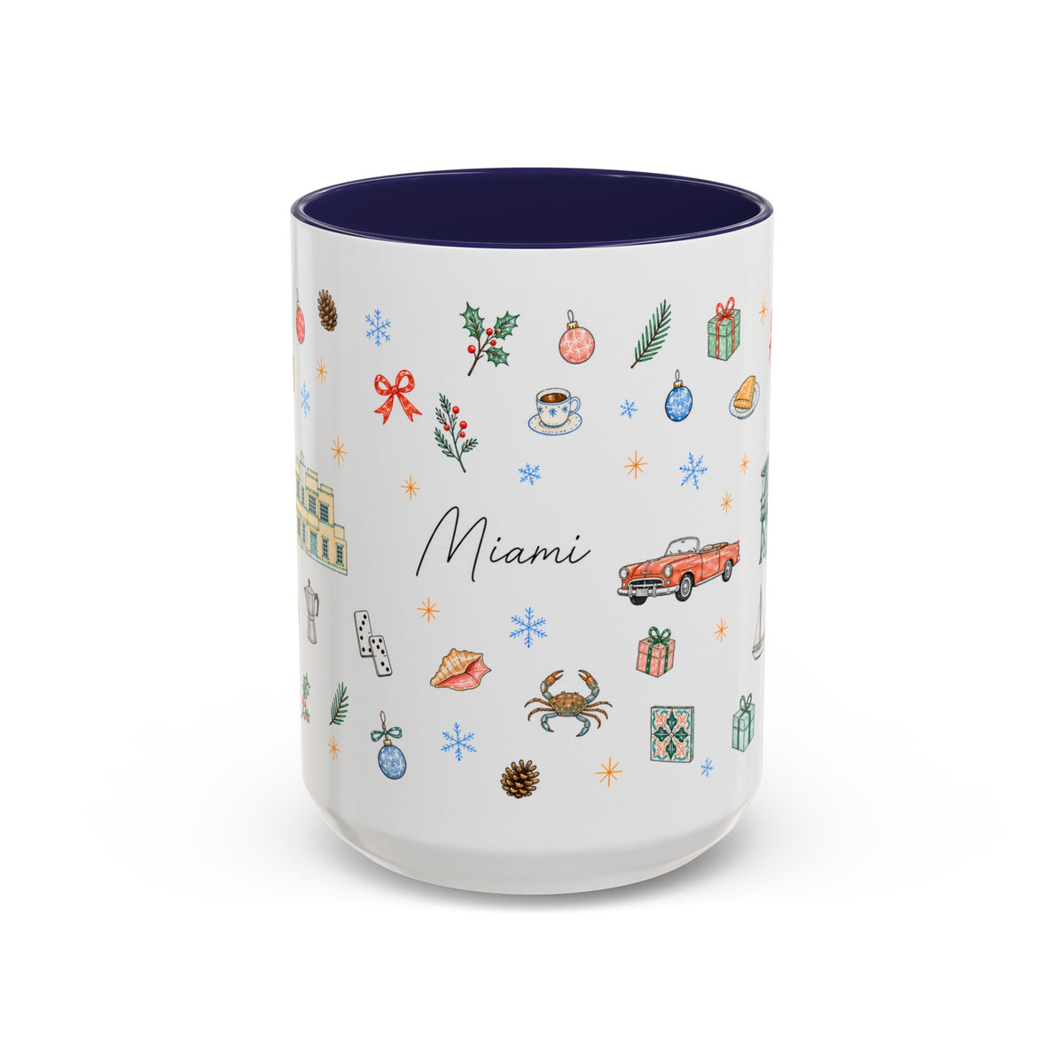 Miami Christmas Mug | Watercolor Art Deco City Souvenir (11oz/15oz)