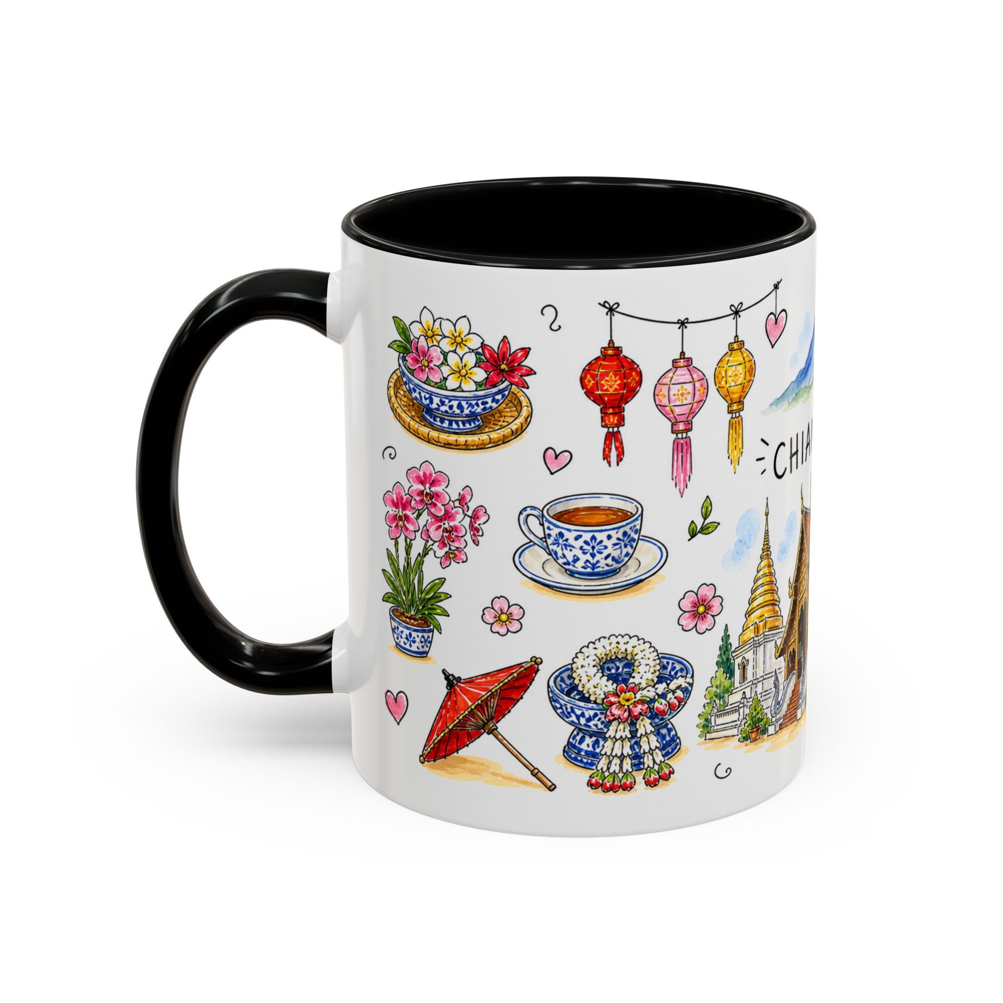 Chiang Mai Illustrated Travel Mug | City Souvenir Accent Coffee Mug | 11oz 15oz Ceramic Cup