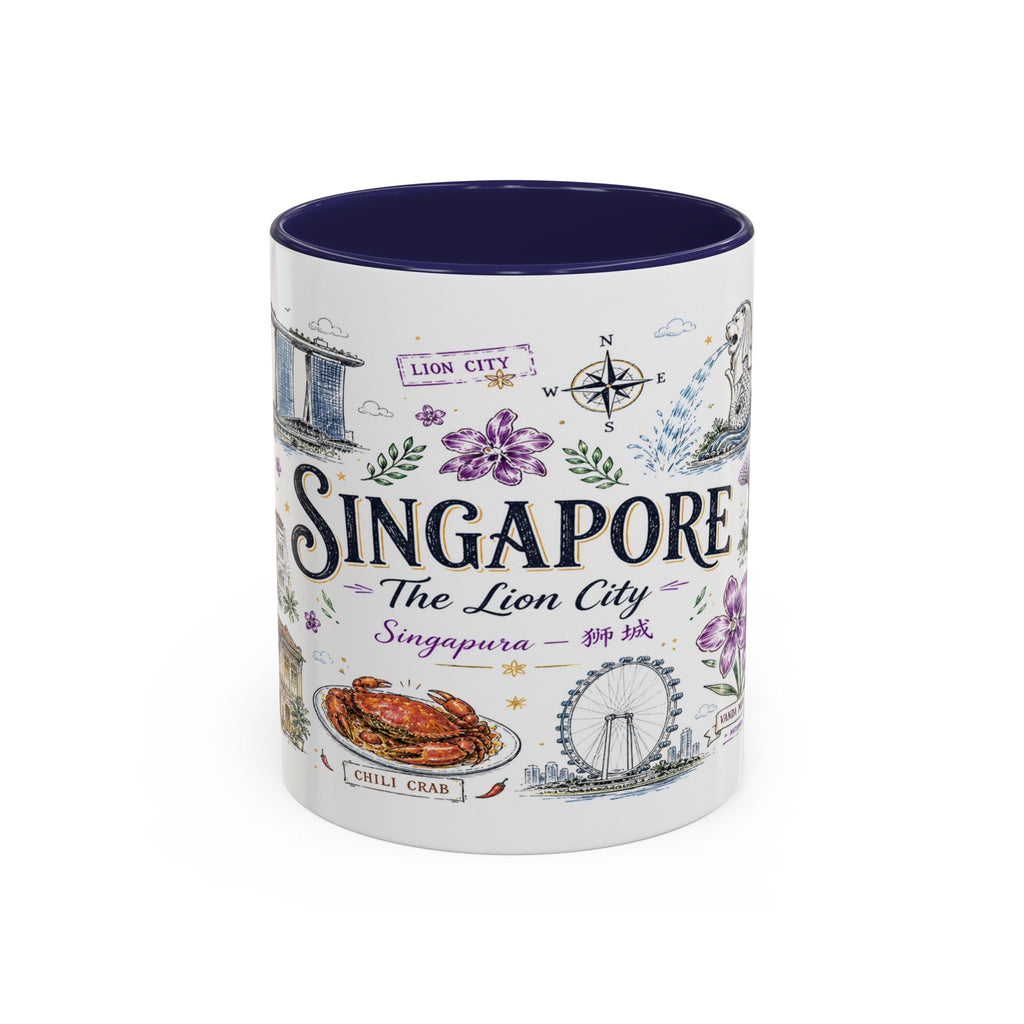 Singapore Coffee Mug | Asia Souvenir Travel Gift | Accent Color Ceramic 11oz 15oz