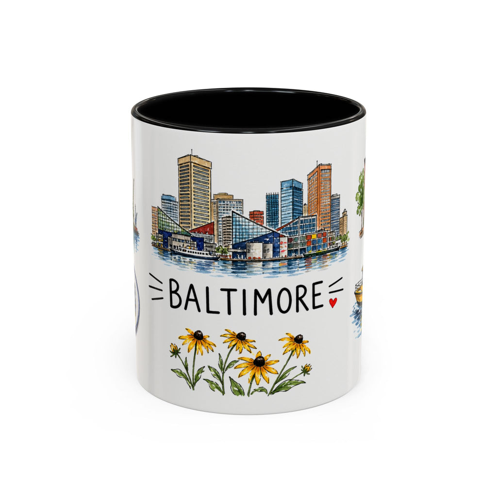 Baltimore Illustrated Travel Mug | City Souvenir Accent Coffee Mug | 11oz 15oz Ceramic Cup