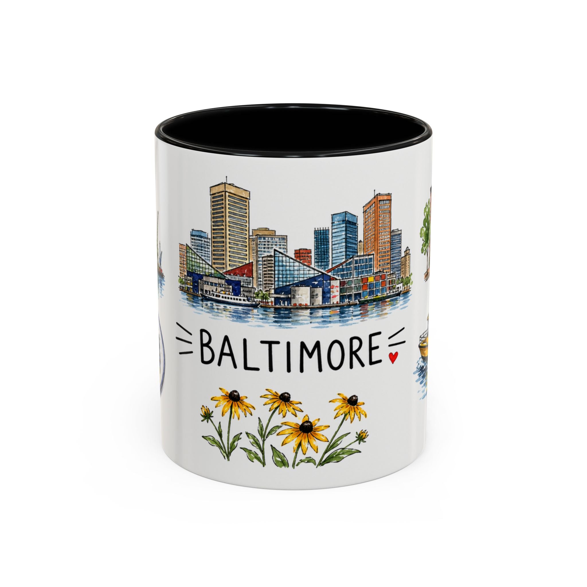 Baltimore Illustrated Travel Mug | City Souvenir Accent Coffee Mug | 11oz 15oz Ceramic Cup