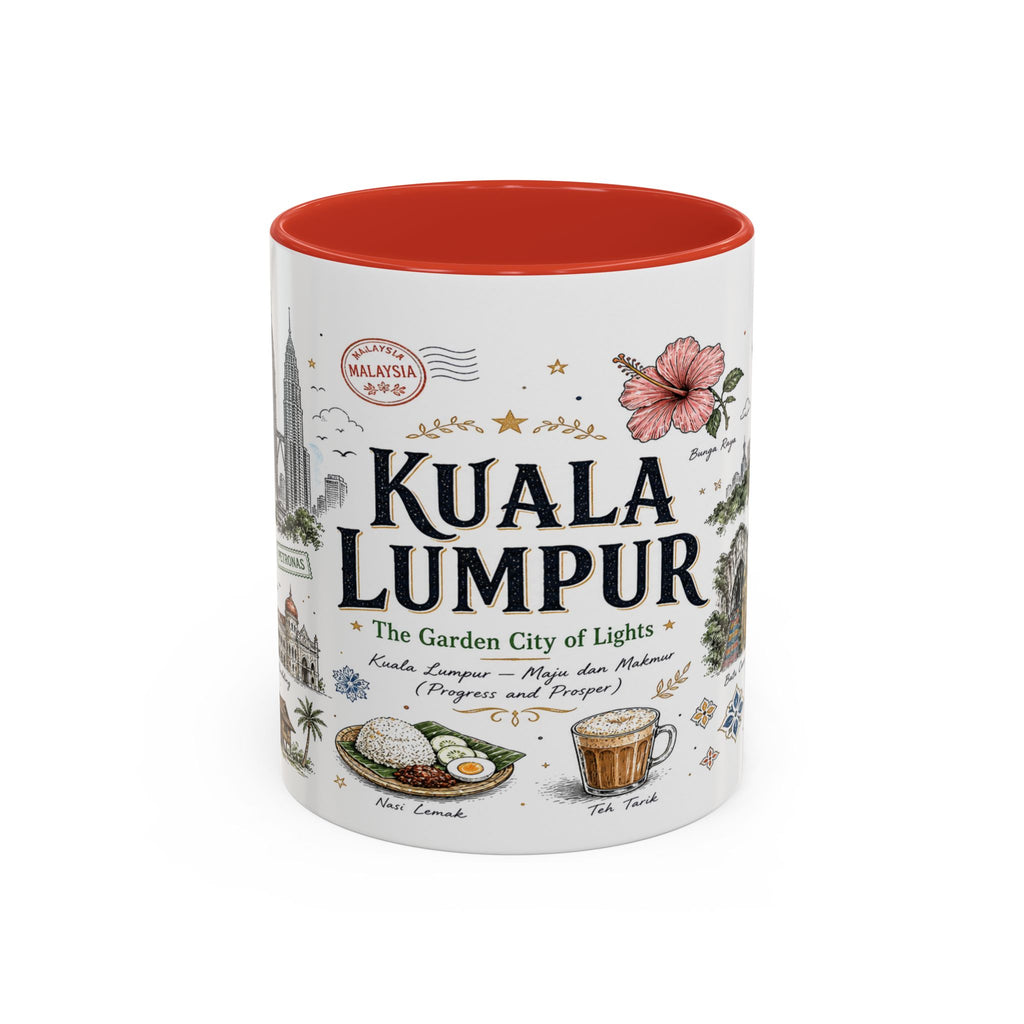 Kuala Lumpur Coffee Mug | Malaysia Souvenir Travel Gift | Accent Color Ceramic 11oz 15oz
