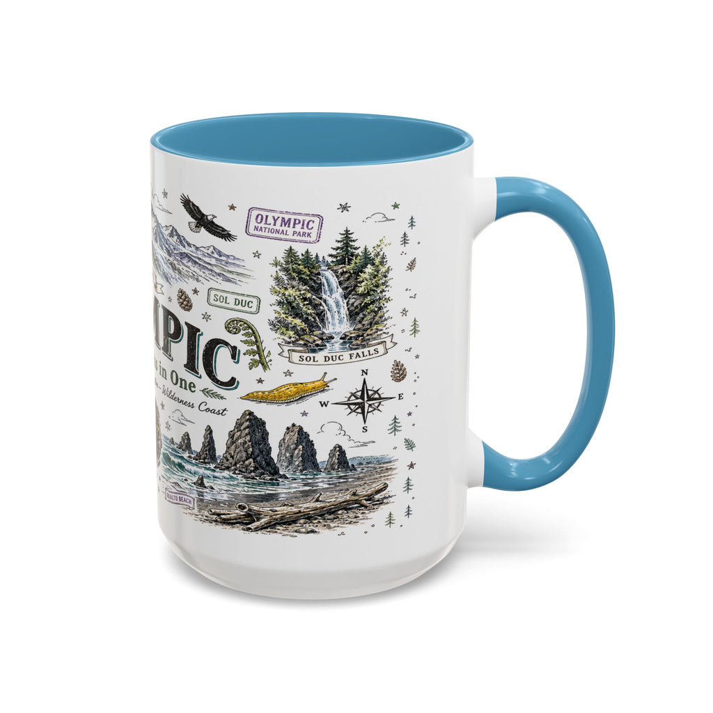 Olympic Coffee Mug | National Park Hiking Rainforest Gift | Accent Color Ceramic 11oz 15oz