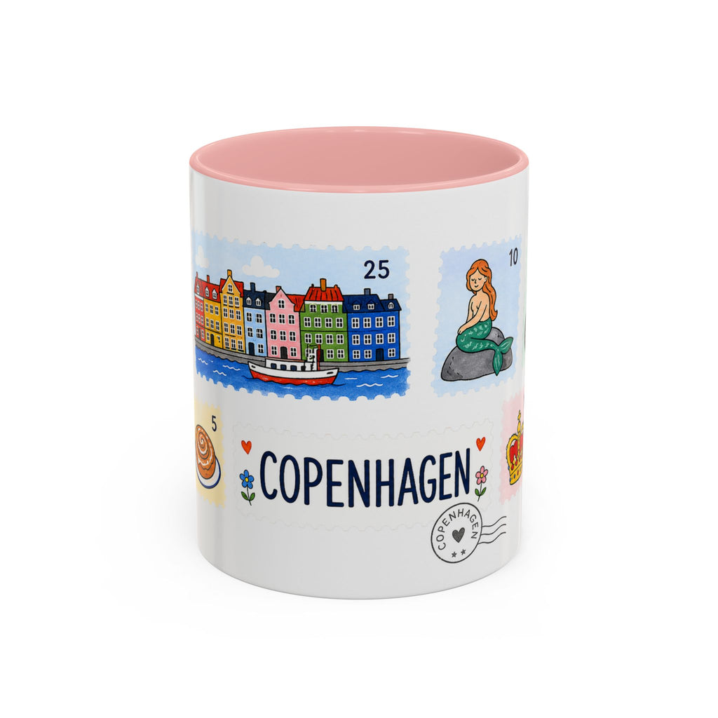 Copenhagen Coffee Mug | Postage Stamp Collage Mug | Travel Souvenir Accent Cup 11oz 15oz