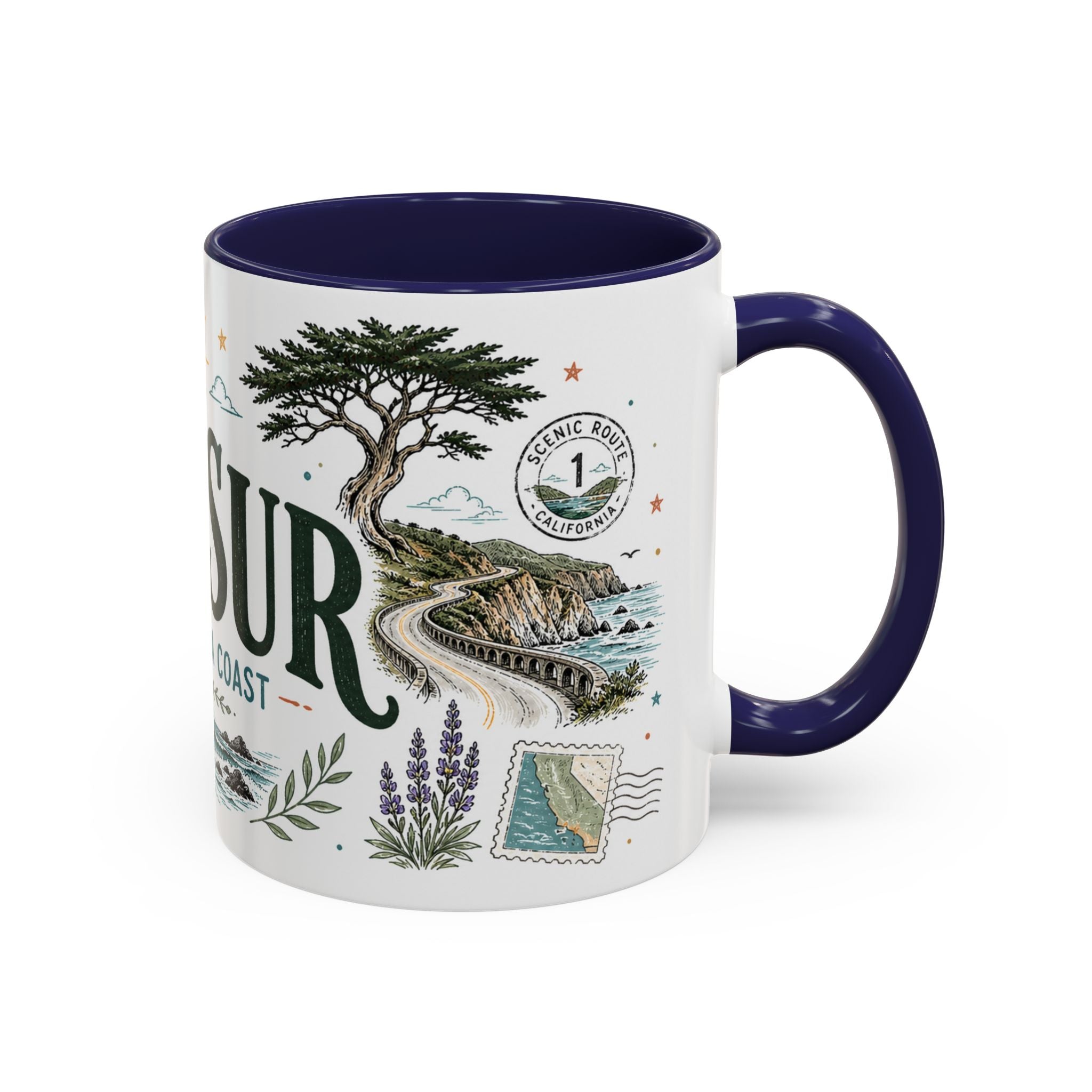 Big Sur Coffee Mug | Travel Destination Souvenir Gift | Accent Color Ceramic 11oz 15oz