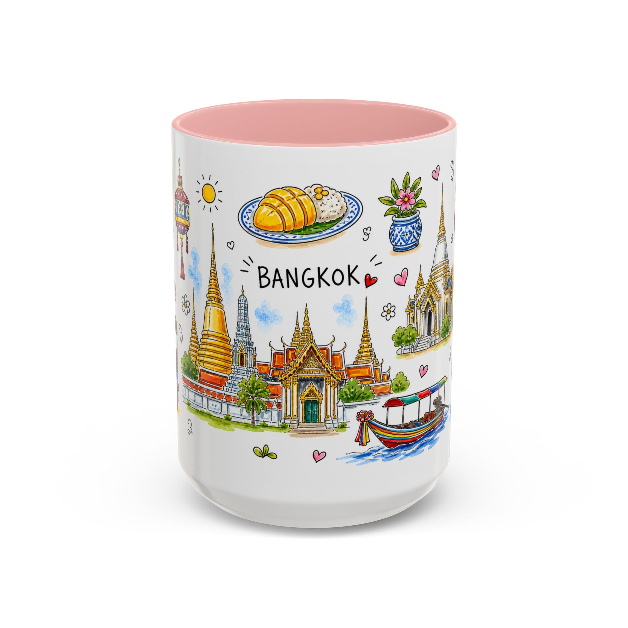 Bangkok Illustrated Travel Mug | City Souvenir Accent Coffee Mug | 11oz 15oz Ceramic Cup
