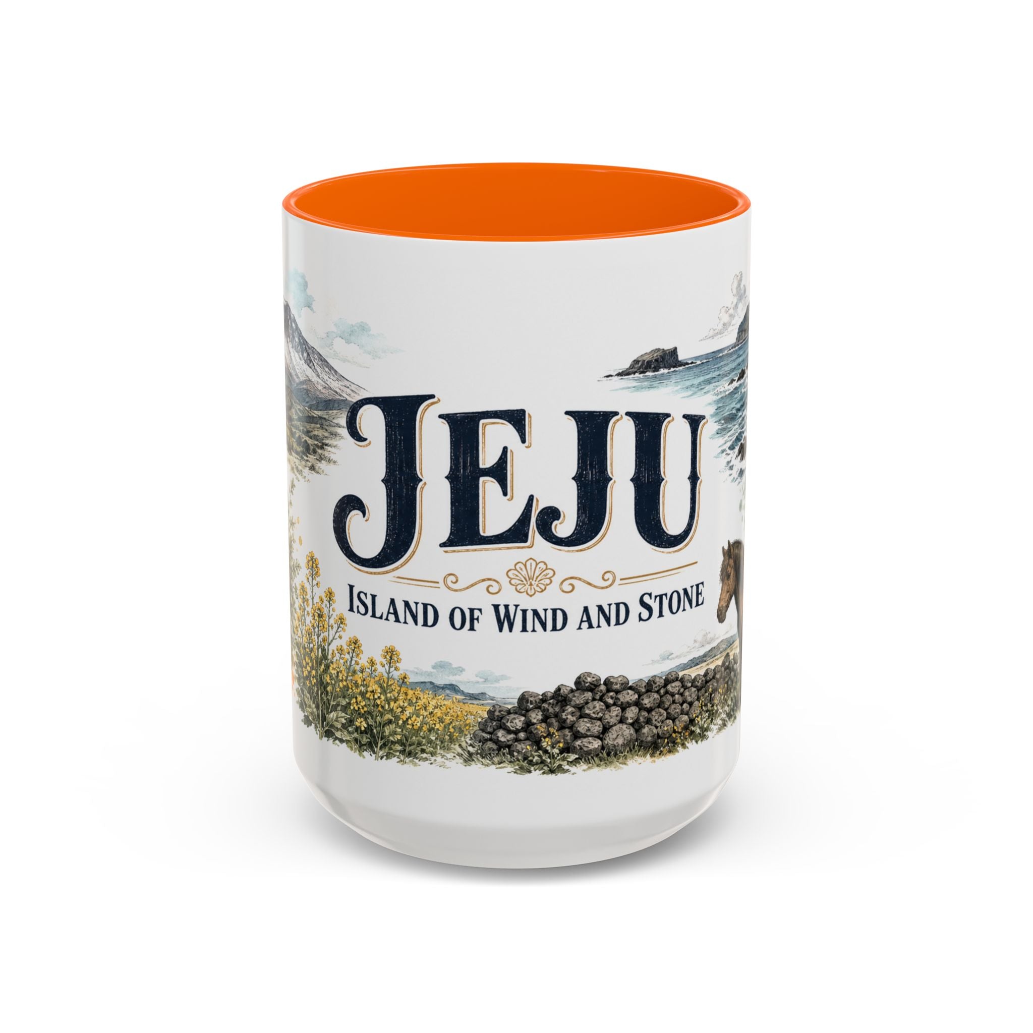 Jeju Coffee Mug | South Korea Travel Souvenir | Vintage Illustrated City Gift | 11 oz 15 oz Accent Mug