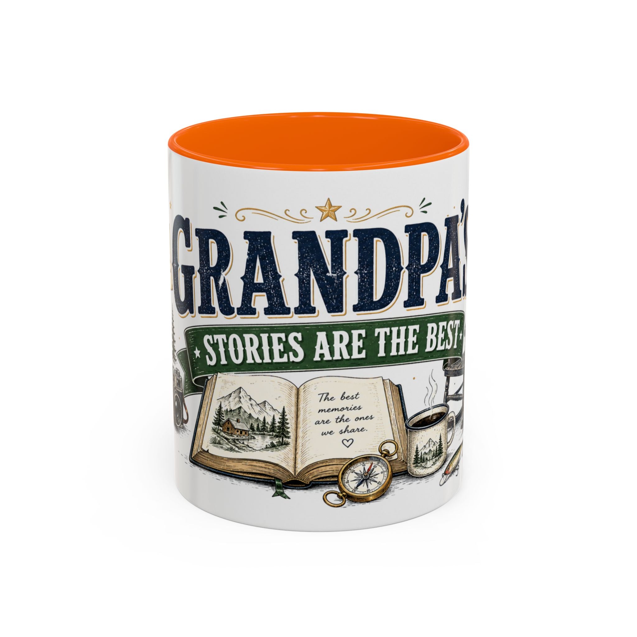 Grandpa's Stories Are The Best Coffee Mug | Gift From Grandkids | Accent Color Ceramic 11oz 15oz