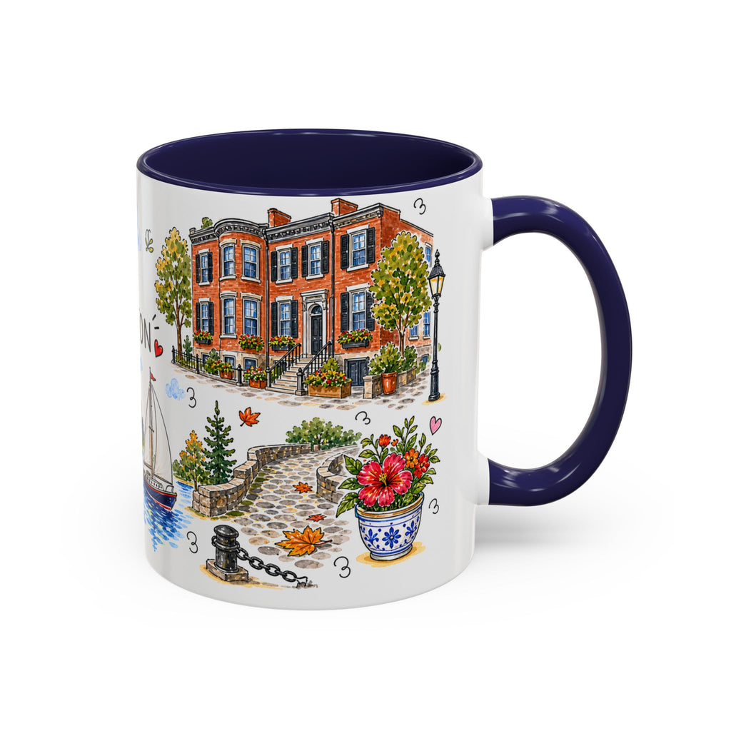 Boston Illustrated Travel Mug | City Souvenir Accent Coffee Mug | 11oz 15oz Ceramic Cup