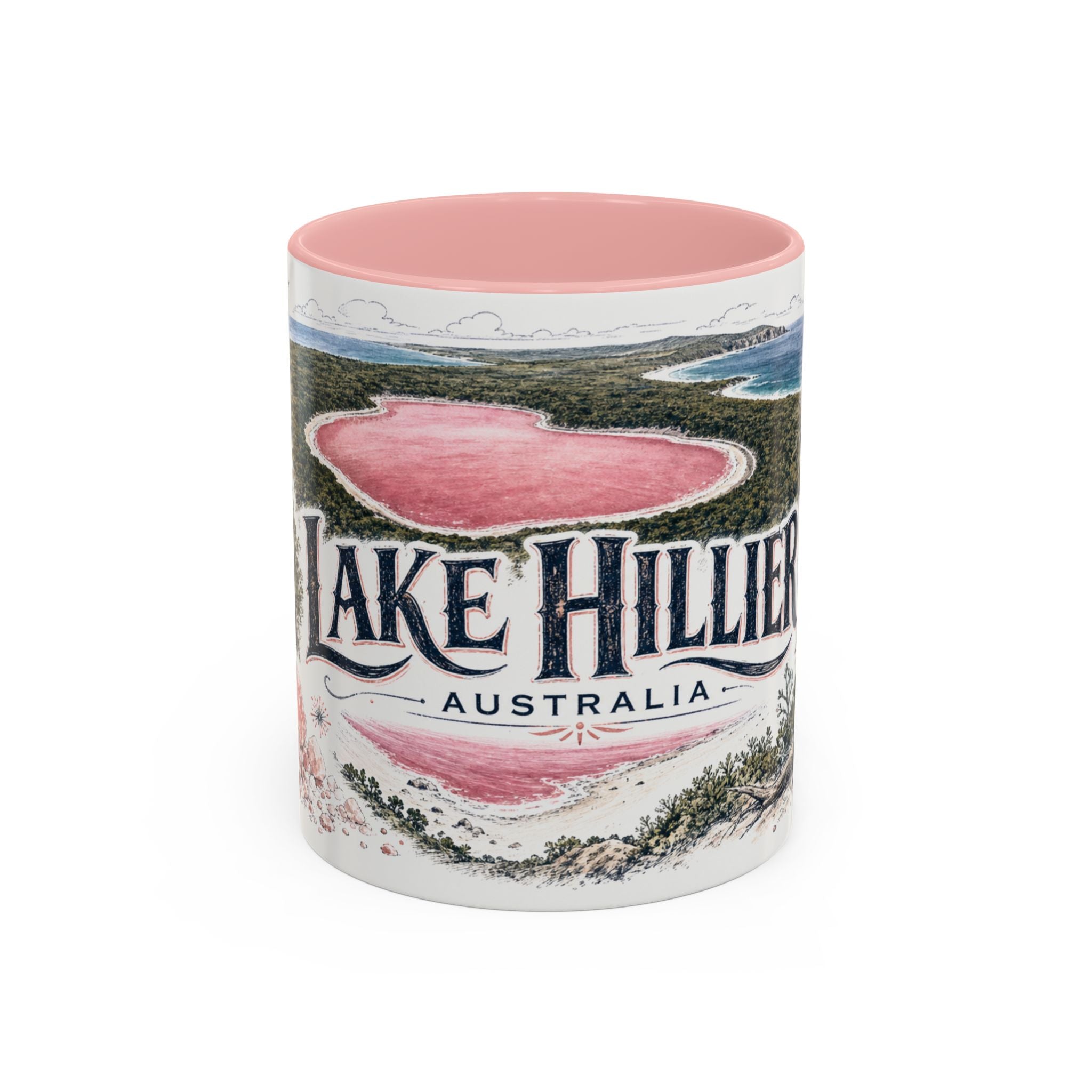 Lake Hillier Mug, Australia Travel Souvenir, Bucket List Gift, Accent Ceramic Coffee Mug 11oz 15oz