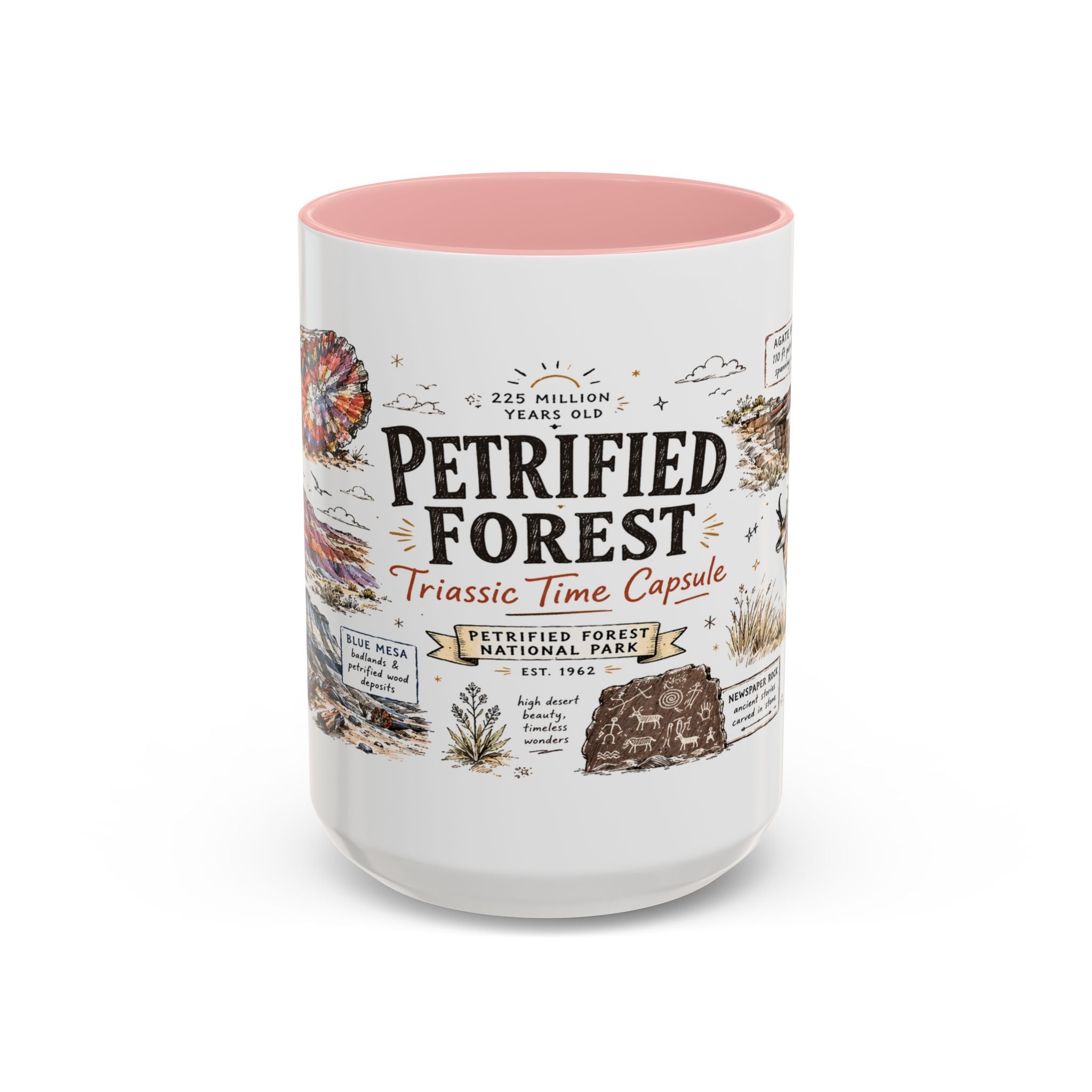 Petrified Forest National Park Coffee Mug | Arizona Painted Desert Fossil Gift | Accent Color Ceramic 11oz 15oz