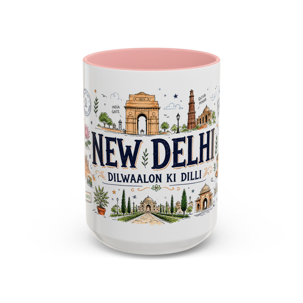 New Delhi Coffee Mug | India Souvenir Travel Gift | Accent Color Ceramic 11oz 15oz