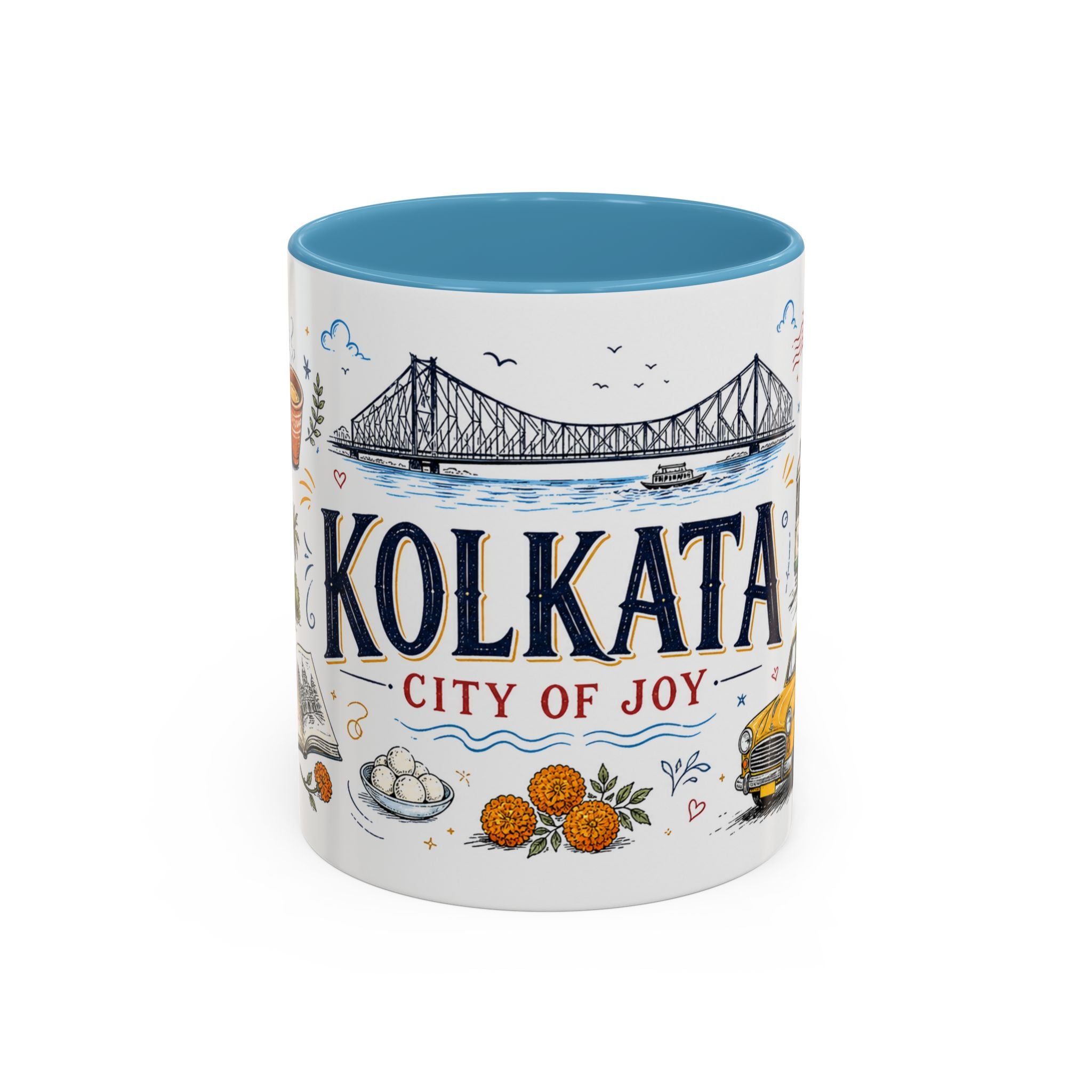 Kolkata Coffee Mug | India Souvenir Travel Gift | Accent Color Ceramic 11oz 15oz