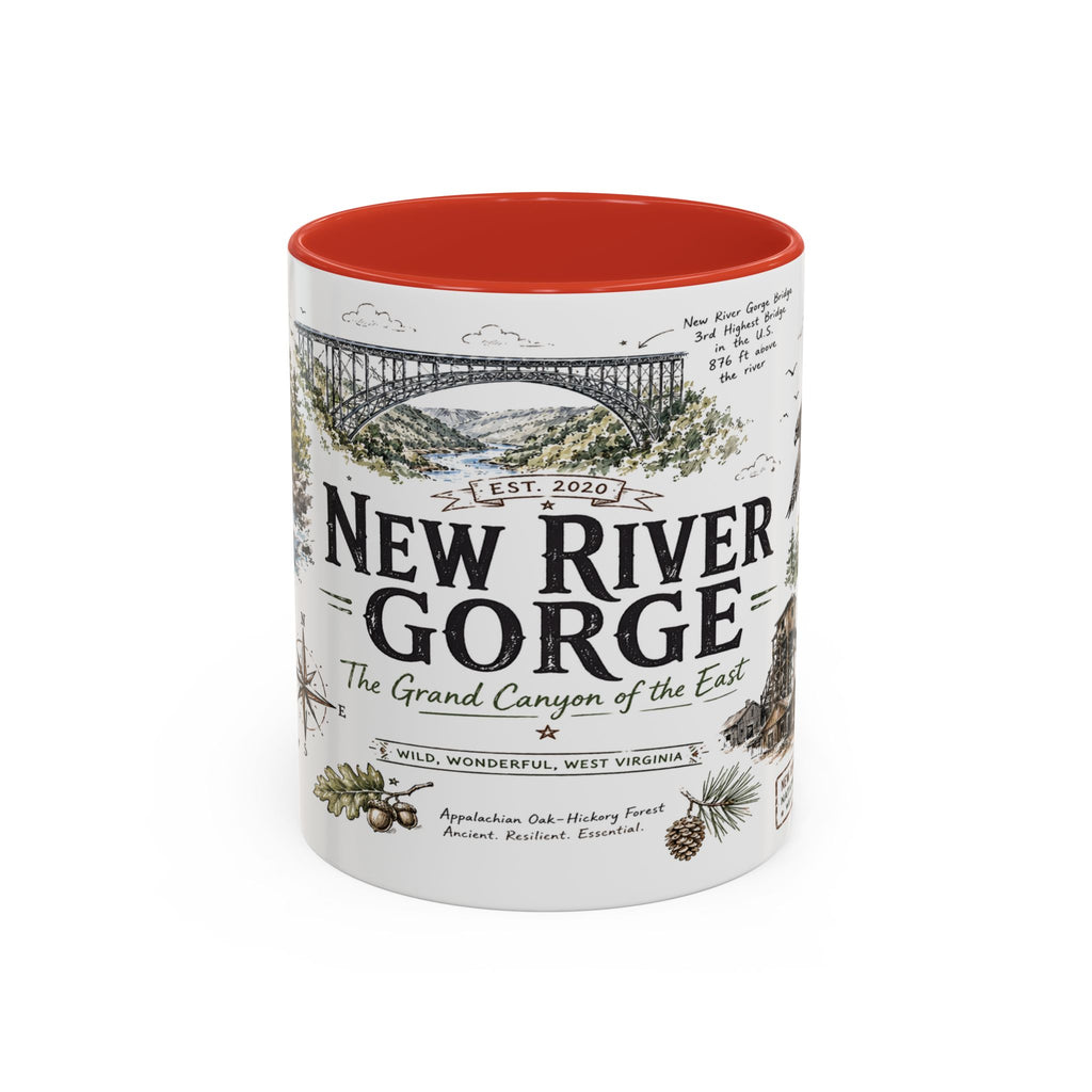 New River Gorge National Park Coffee Mug | West Virginia River Canyon Climbing Gift | Accent Color Ceramic 11oz 15oz