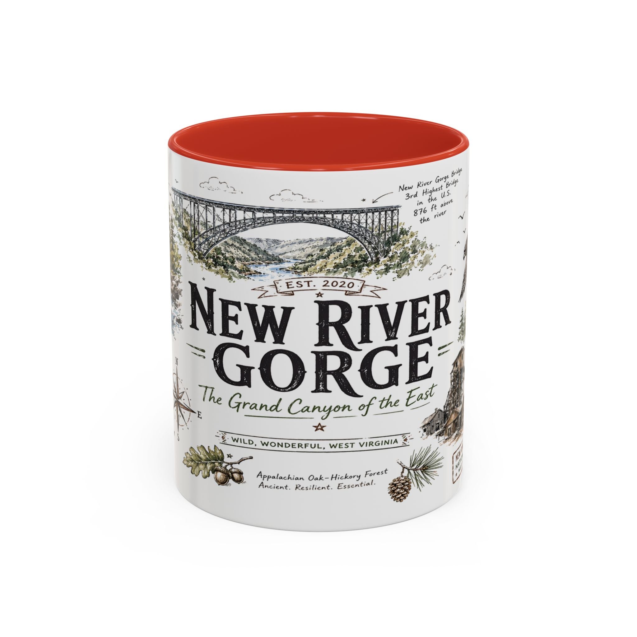 New River Gorge National Park Coffee Mug | West Virginia River Canyon Climbing Gift | Accent Color Ceramic 11oz 15oz
