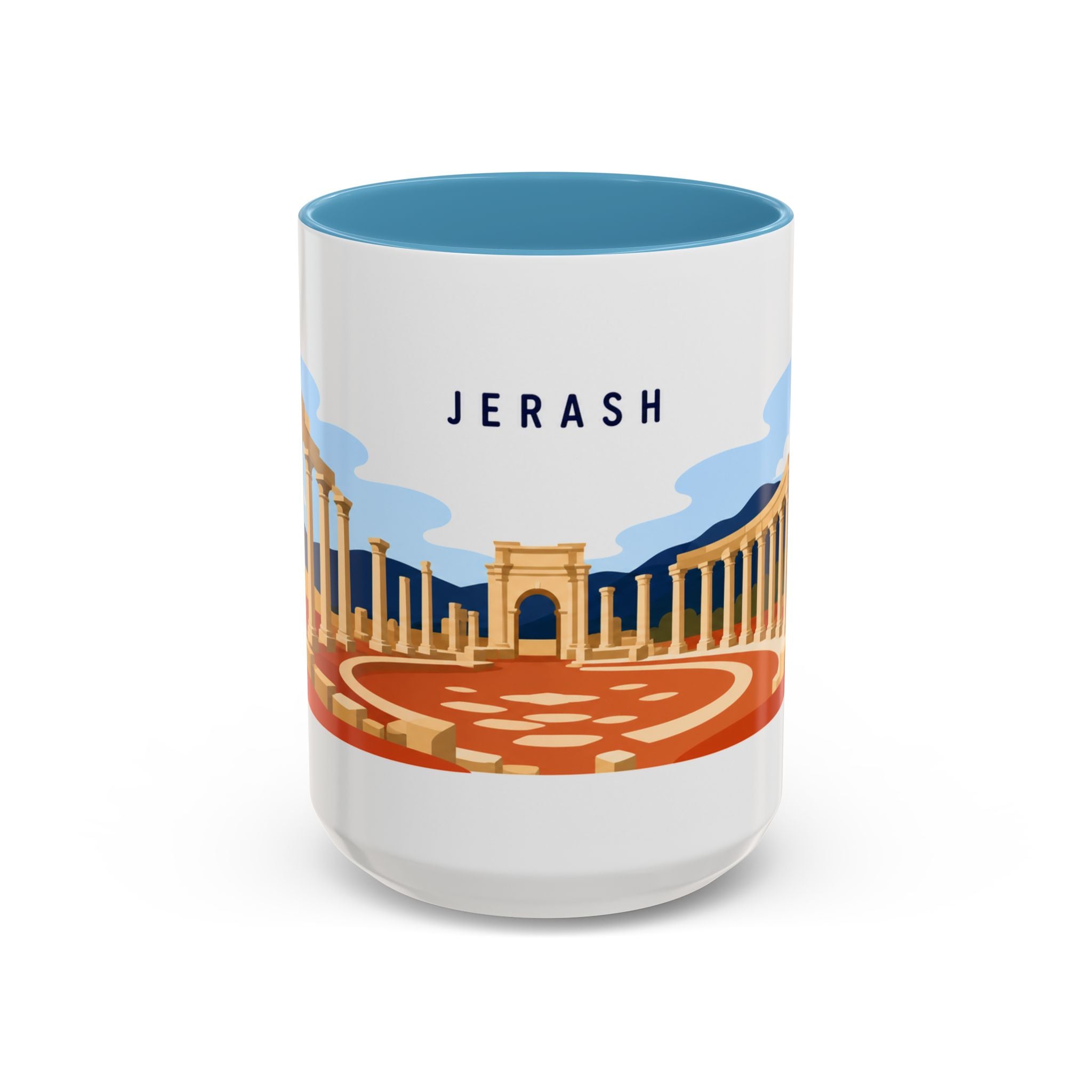 Jerash Coffee Mug | Travel Destination Souvenir Gift | Accent Color Ceramic 11oz 15oz