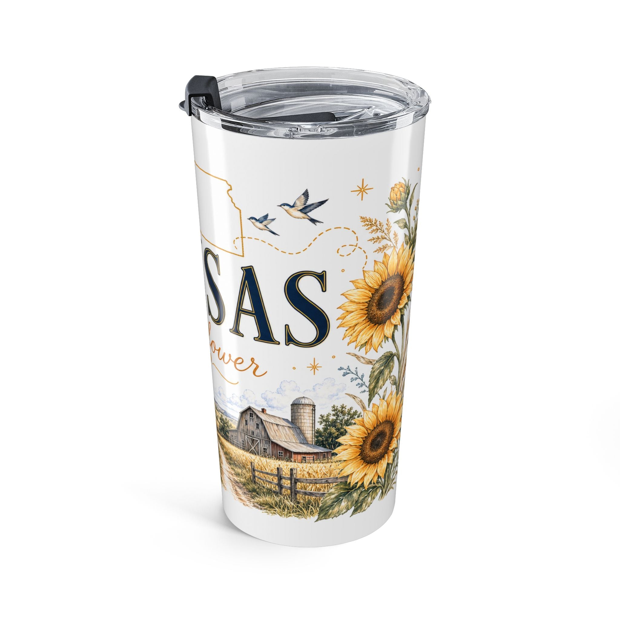Kansas State Flower 20oz Tumbler | Sunflower Botanical State Flower Gift | Insulated Stainless Steel Travel Cup