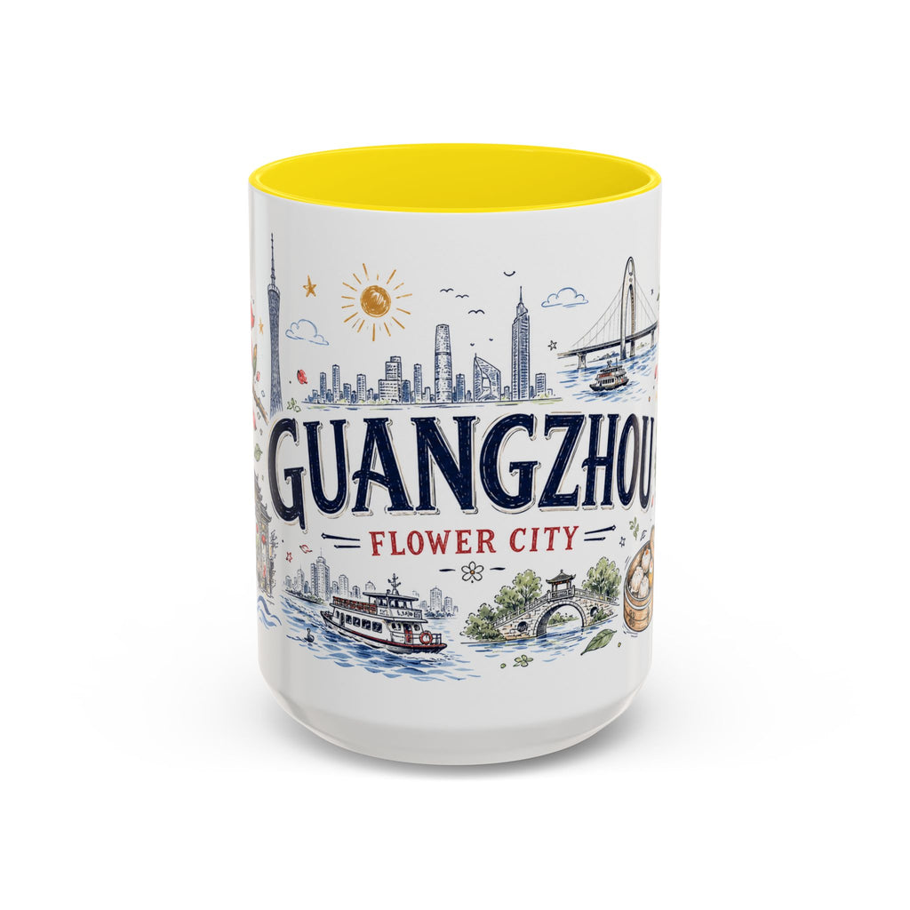 Guangzhou Coffee Mug | China Souvenir Travel Gift | Accent Color Ceramic 11oz 15oz
