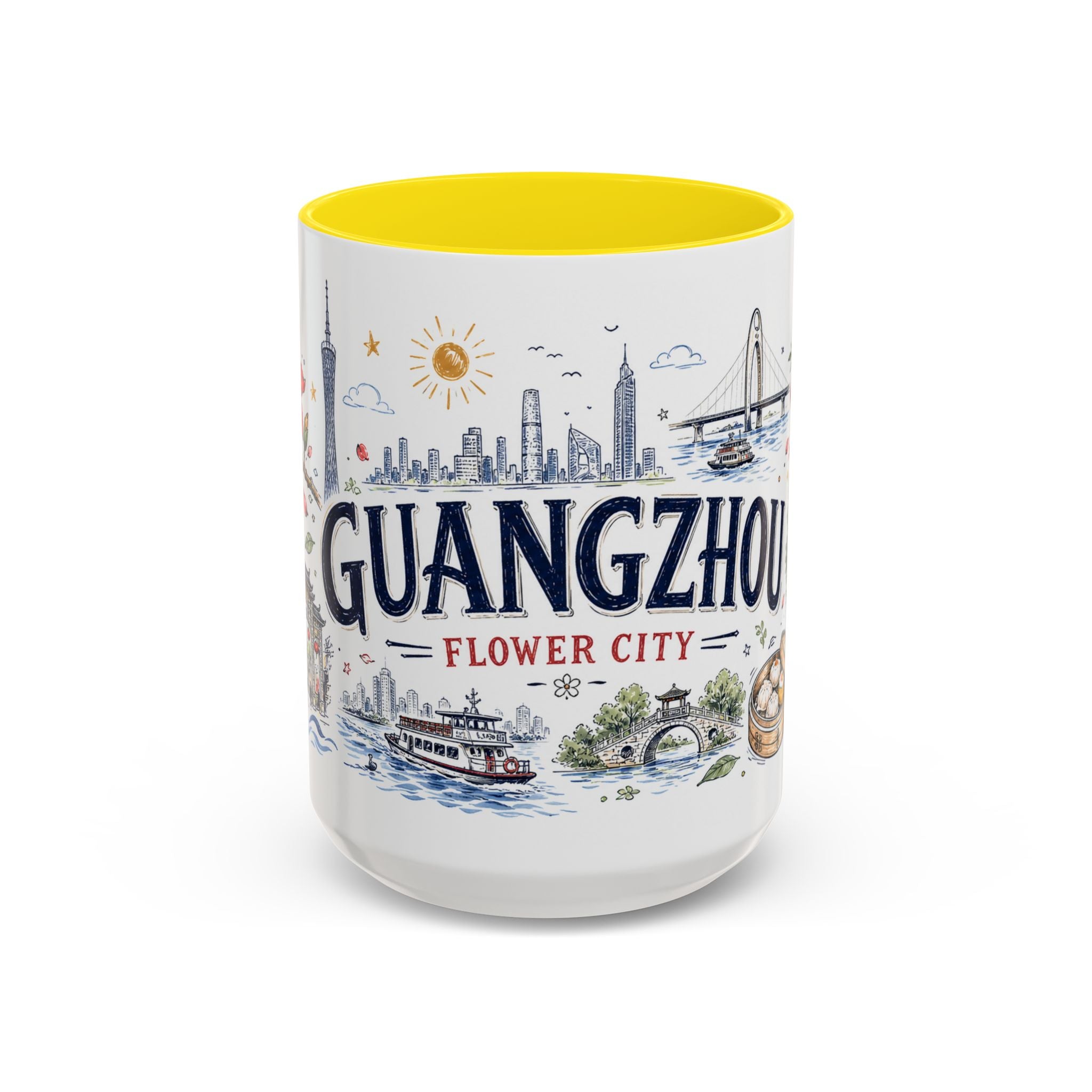Guangzhou Coffee Mug | China Souvenir Travel Gift | Accent Color Ceramic 11oz 15oz