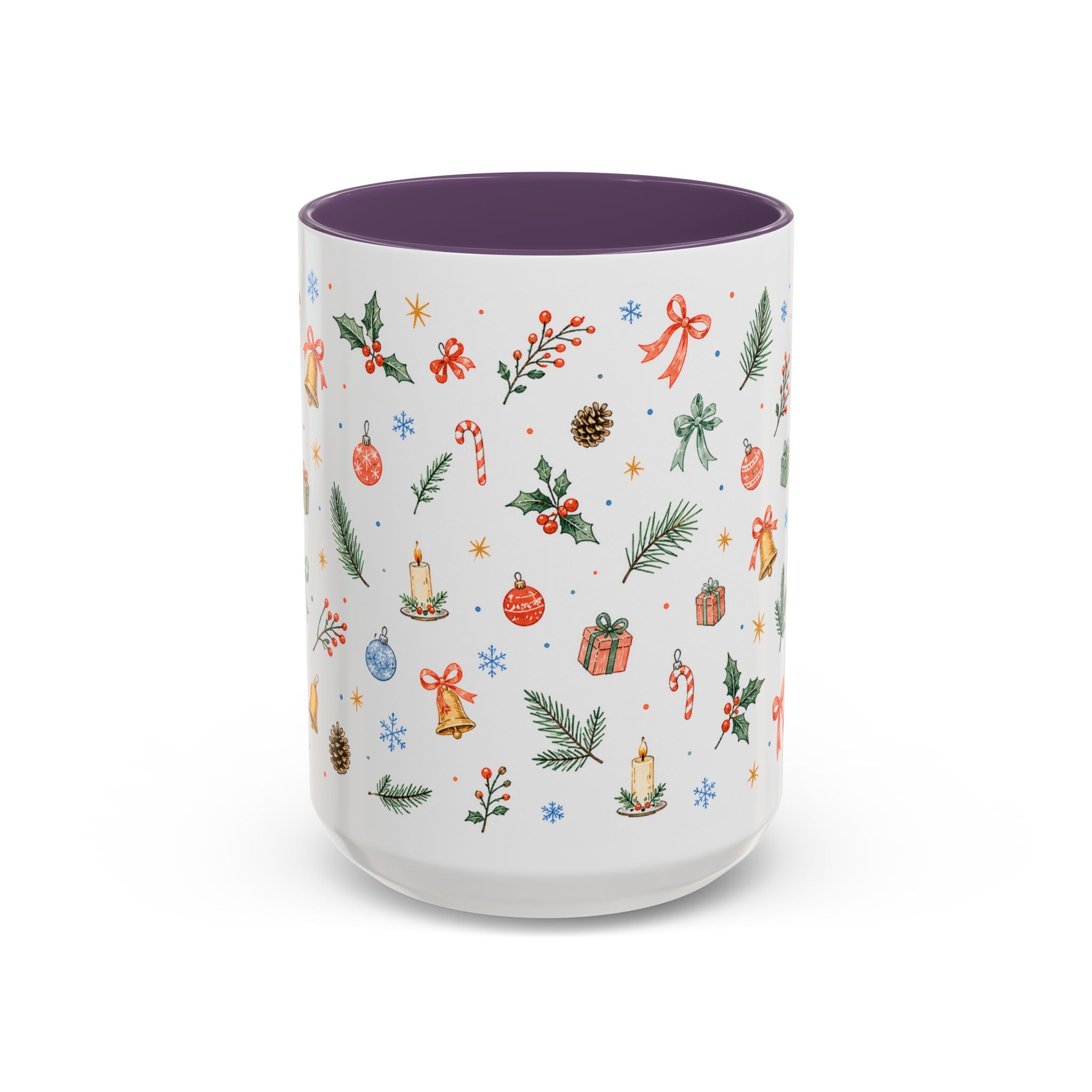 Christmas Bell Mug | Ribbon Gift Watercolor Holiday Cup | Accent Coffee Mug 11oz 15oz