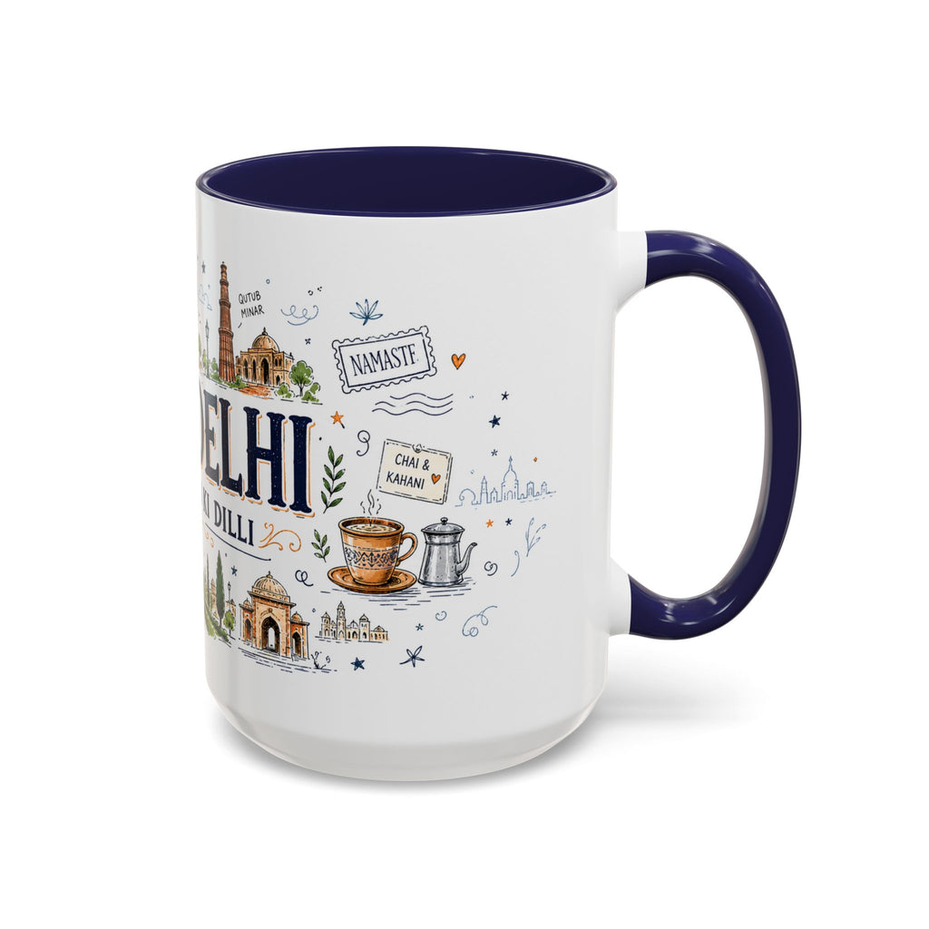 New Delhi Coffee Mug | India Souvenir Travel Gift | Accent Color Ceramic 11oz 15oz