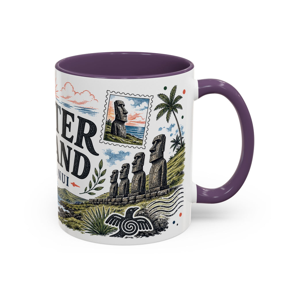 Easter Island Coffee Mug | Travel Destination Souvenir Gift | Accent Color Ceramic 11oz 15oz
