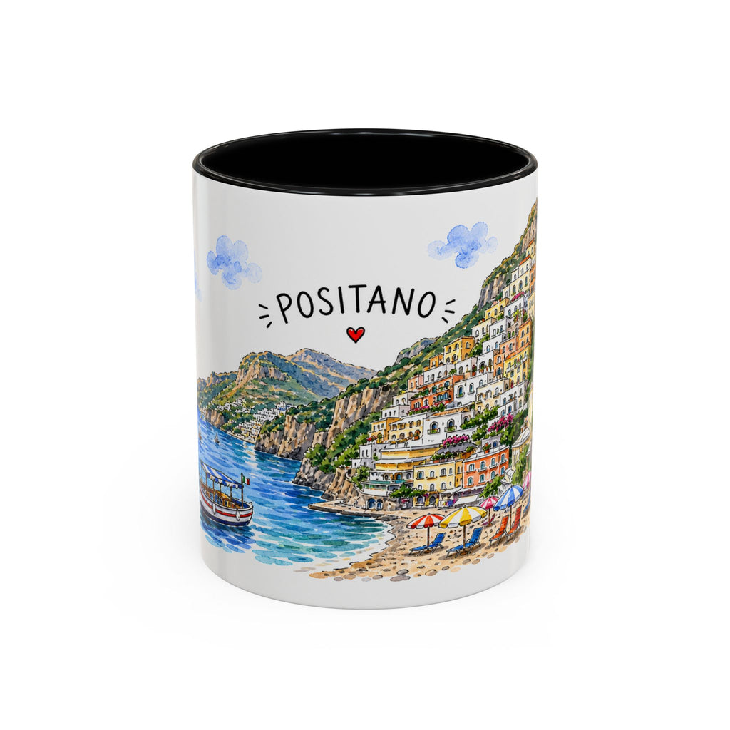 Positano Illustrated Travel Mug | Italy Souvenir Accent Coffee Mug | 11oz 15oz Ceramic Cup