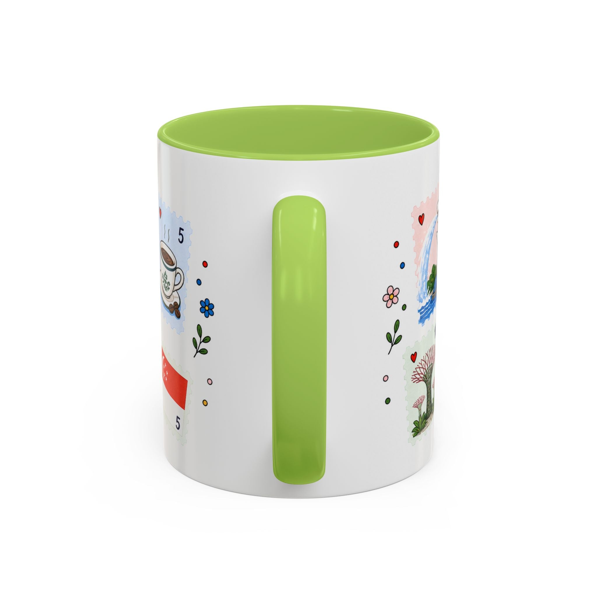 Singapore Coffee Mug | Postage Stamp Collage Mug | Travel Souvenir Accent Cup 11oz 15oz