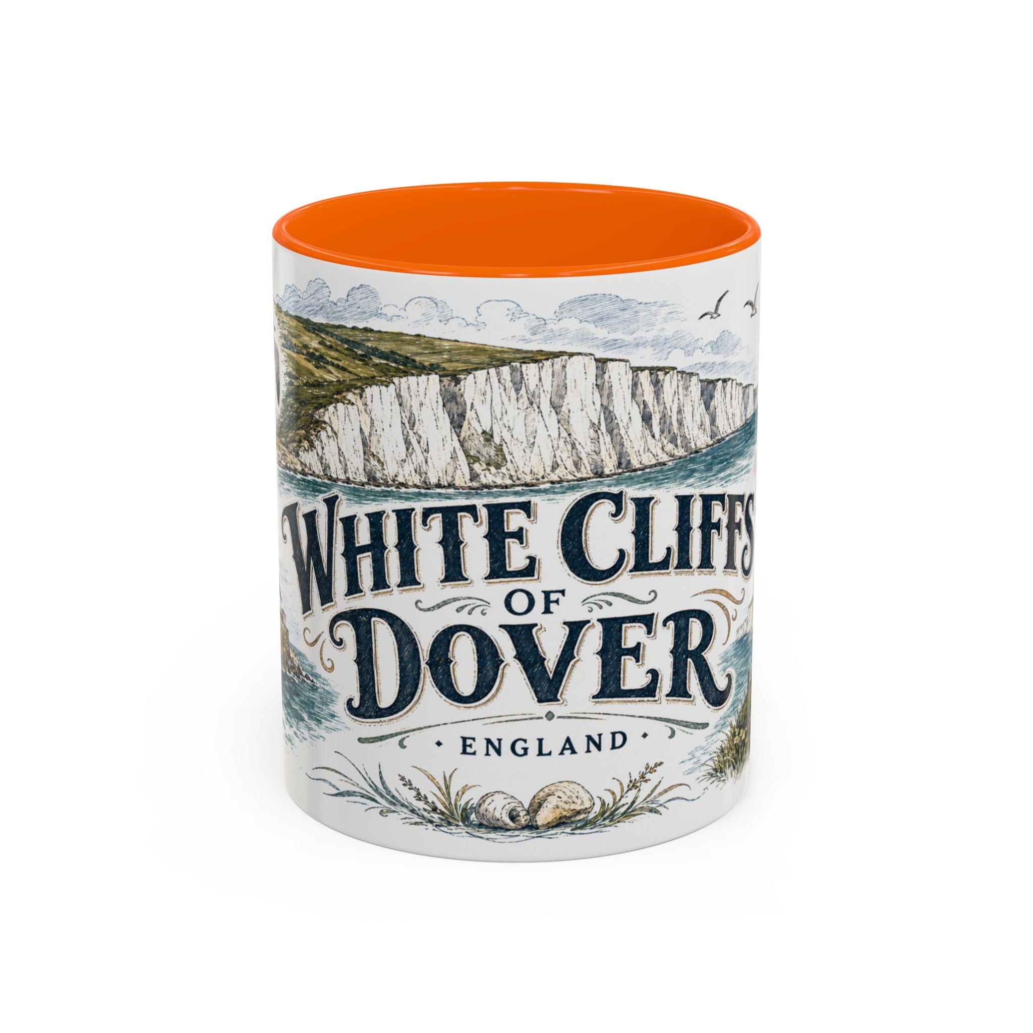 White Cliffs of Dover Mug, England Travel Souvenir, Bucket List Gift, Accent Ceramic Coffee Mug 11oz 15oz