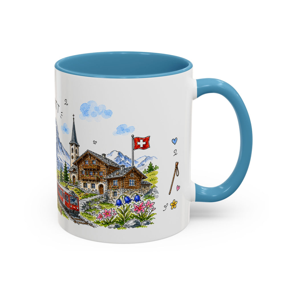 Zermatt Illustrated Travel Mug | Switzerland Souvenir Accent Coffee Mug | 11oz 15oz Ceramic Cup