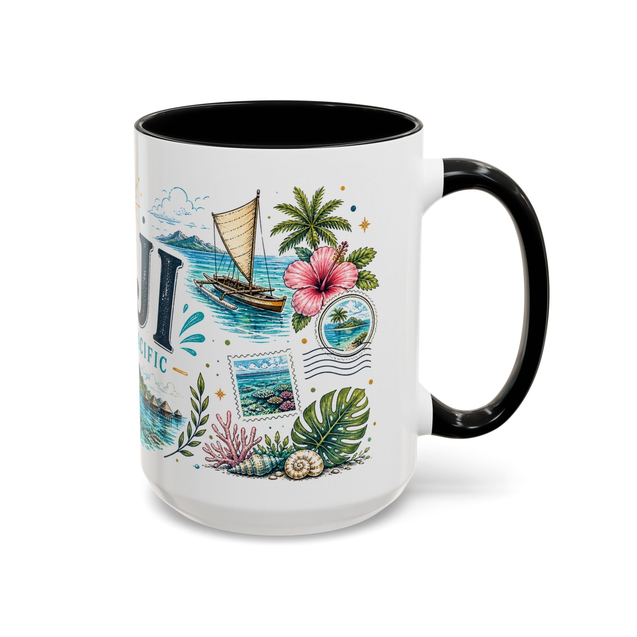 Fiji Coffee Mug | Travel Destination Souvenir Gift | Accent Color Ceramic 11oz 15oz