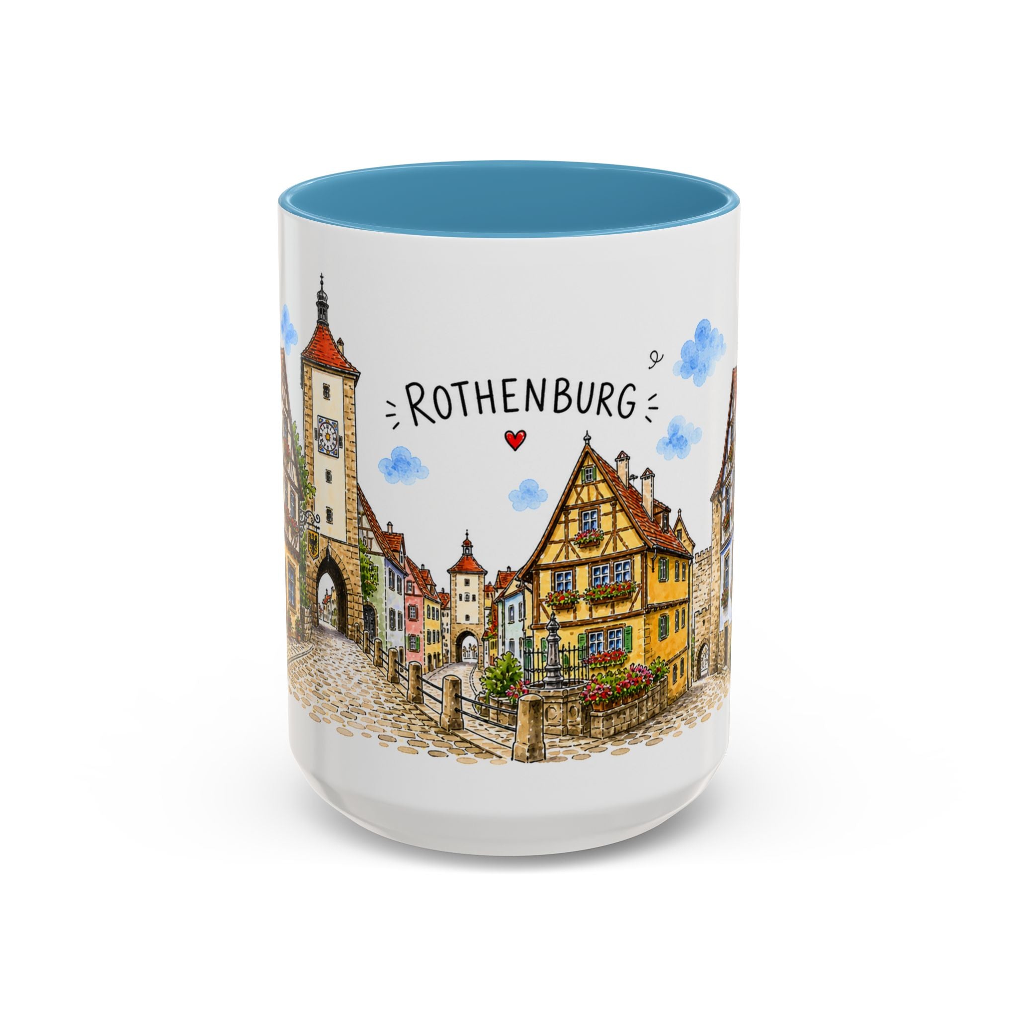 Rothenburg Illustrated Travel Mug | Germany Souvenir Accent Coffee Mug | 11oz 15oz Ceramic Cup