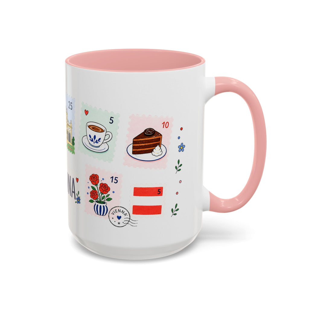 Vienna Coffee Mug | Postage Stamp Collage Mug | Travel Souvenir Accent Cup 11oz 15oz