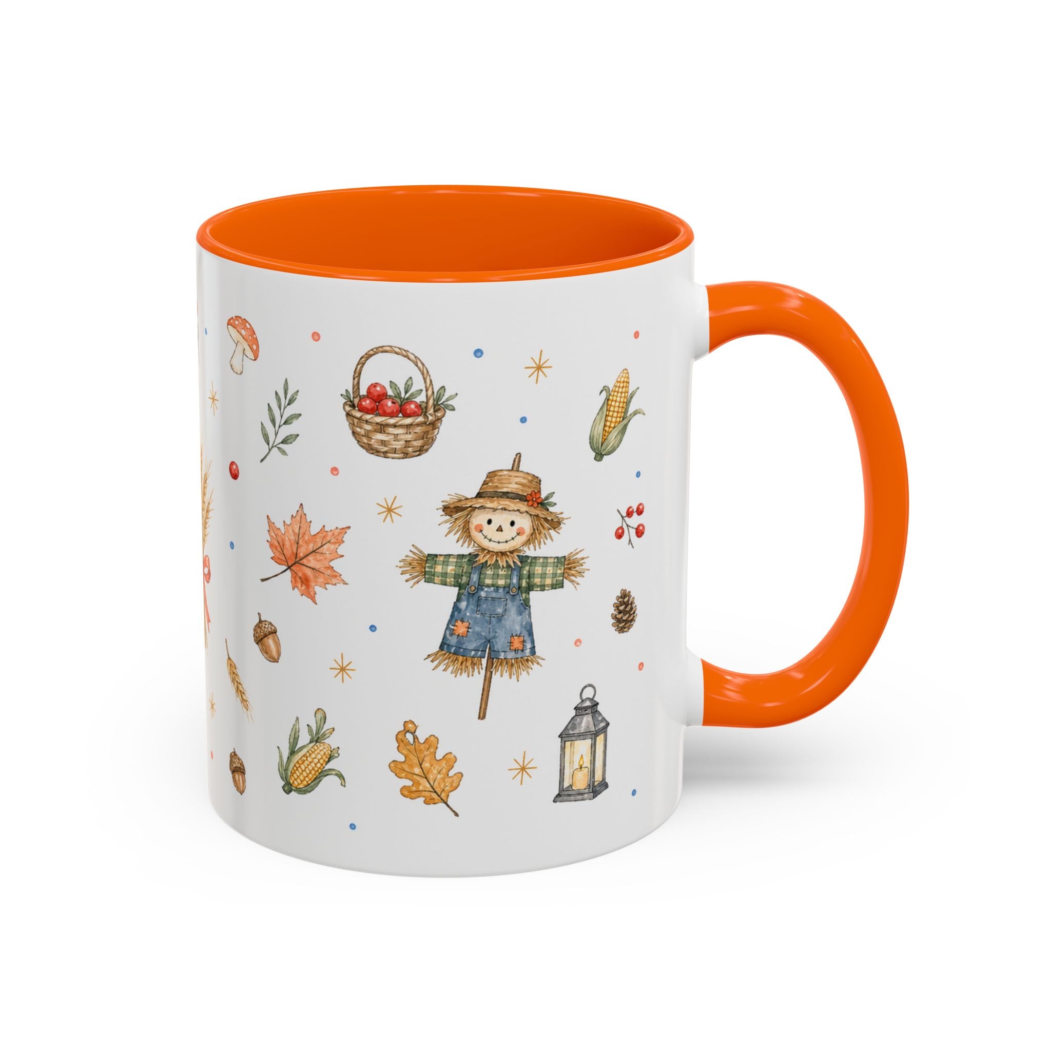 Thanksgiving Mug | Country Harvest Watercolor Gift | Pumpkin Scarecrow Accent Cup 11oz 15oz
