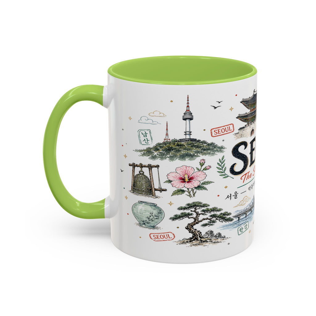 Seoul Coffee Mug | Korea Souvenir Travel Gift | Accent Color Ceramic 11oz 15oz